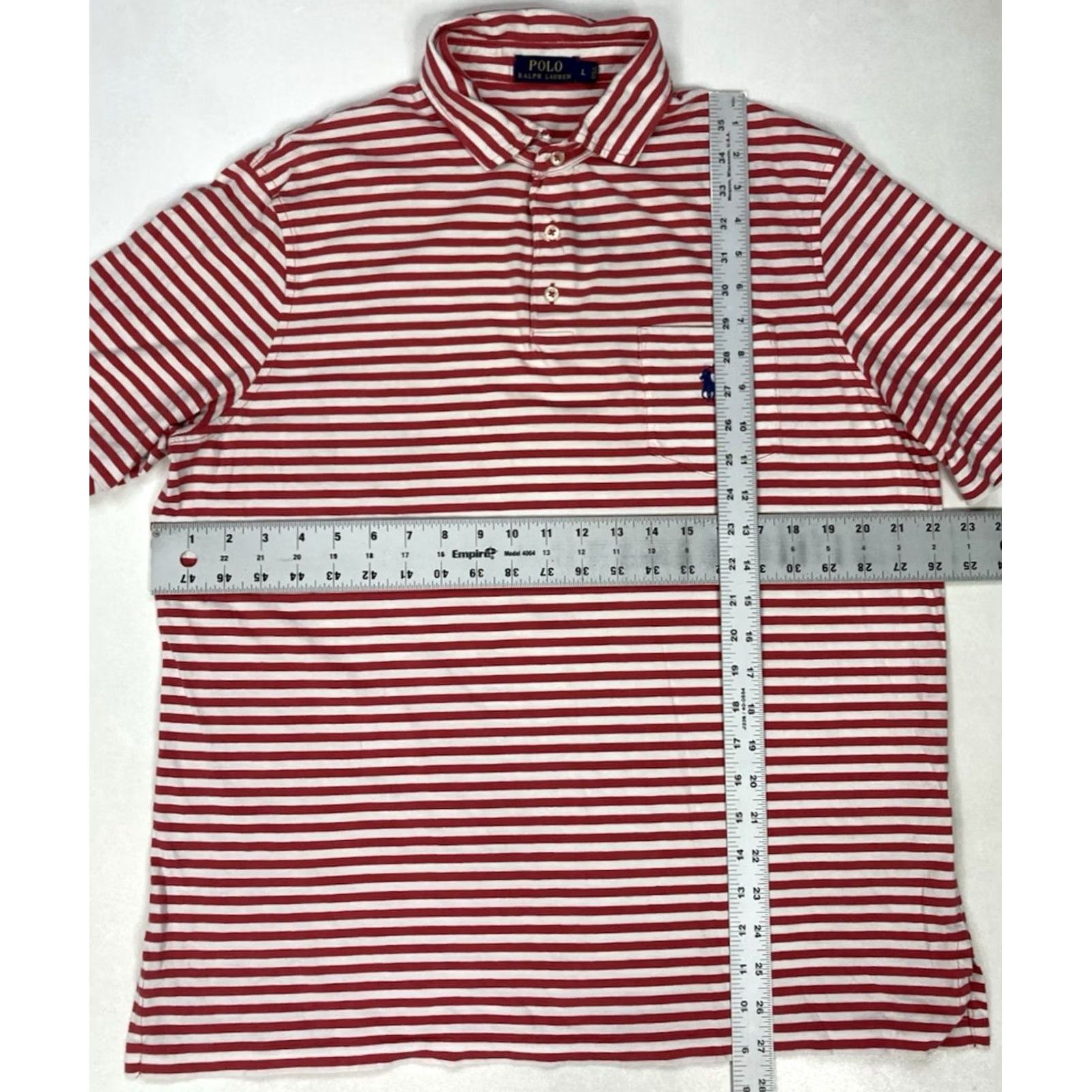 Polo Ralph Lauren VINTAGE Polo Ralph Lauren Polo Shirt Men Large Red White Pony Short Sleeve Stripe Pocket Shirt Polo Size US L / EU 52-54 / 3 - 6 Thumbnail