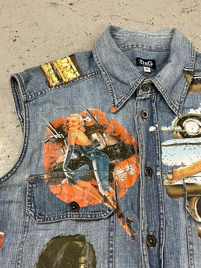 Designer × Dolce & Gabbana × Vintage AW2004 Dolce & Gabbana Blue Printed Sleeveless Denim Vest Size US M / EU 48-50 / 2 - 5 Thumbnail