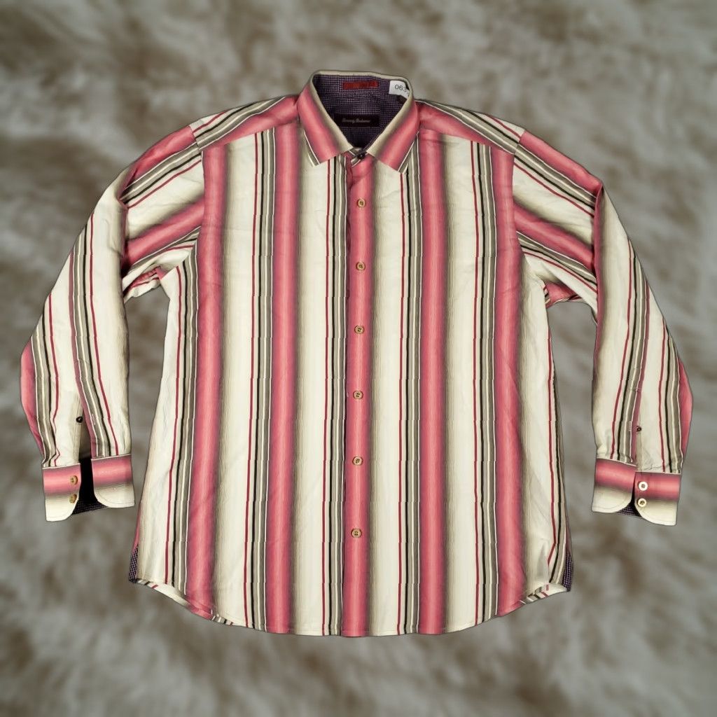 Tommy Bahama Tommy Bahama Shirt Mens M Red Beige Striped Button-Up Long Sleeve Cotton Classic Vacation Beachwear Size US M / EU 48-50 / 2 - 1 Thumbnail