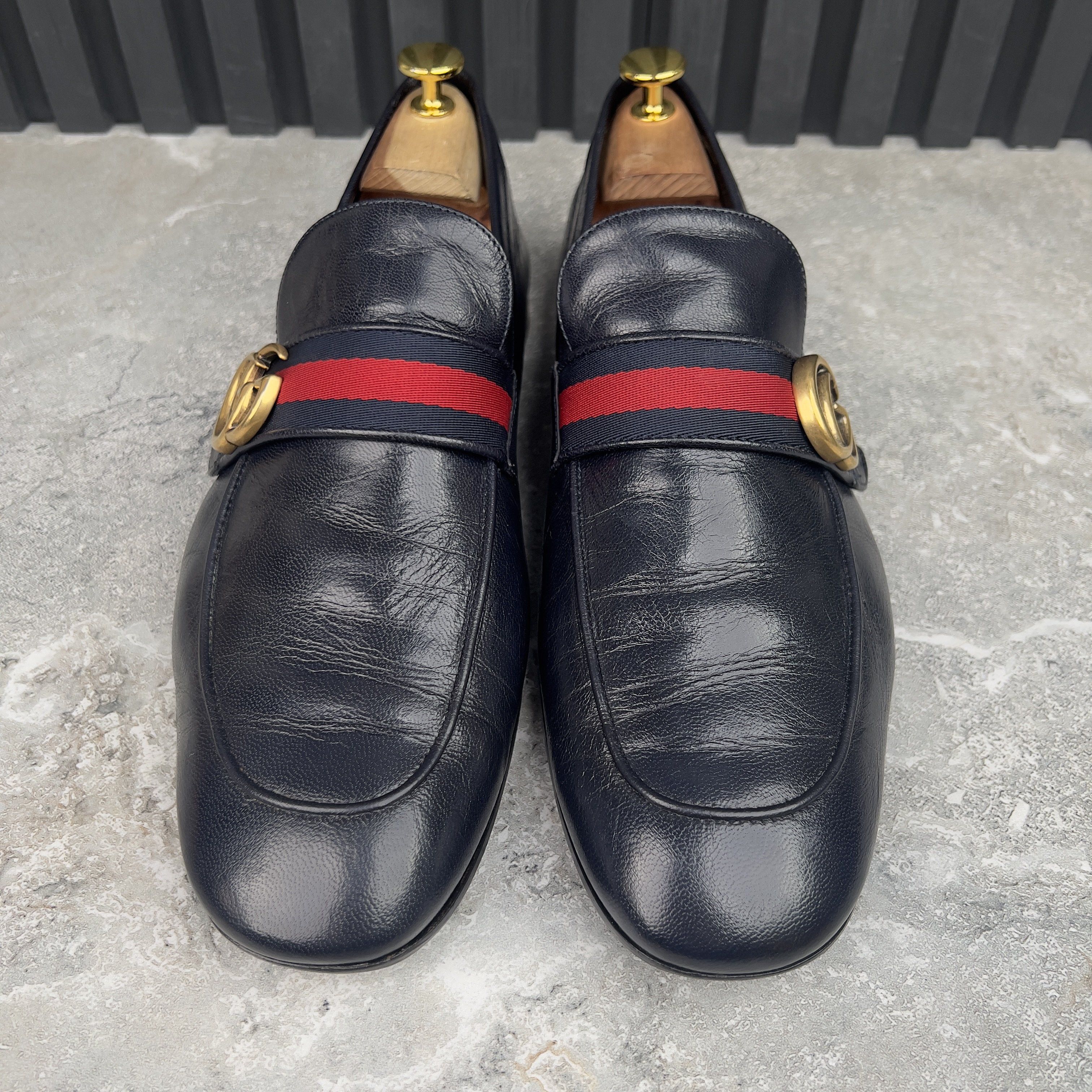 Gucci Donnie Web GG Loafers Navy Blue Leather Size US 10.5 / EU 43-44 - 2 Thumbnail