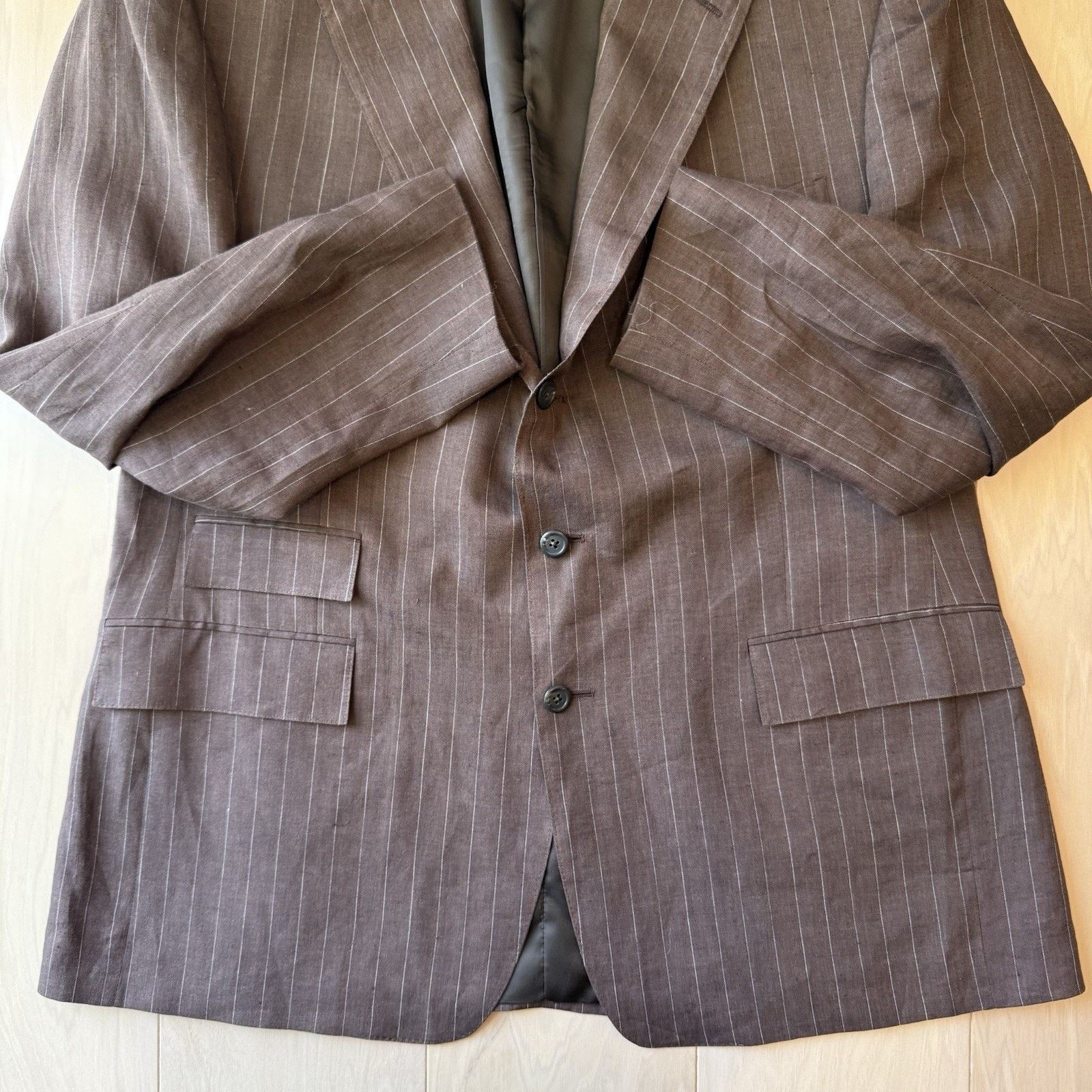 Polo Ralph Lauren × Vintage Vintage Polo Ralph Lauren Blazer 44/38 Reg Brown Pinstripe Size 44R - 5 Thumbnail