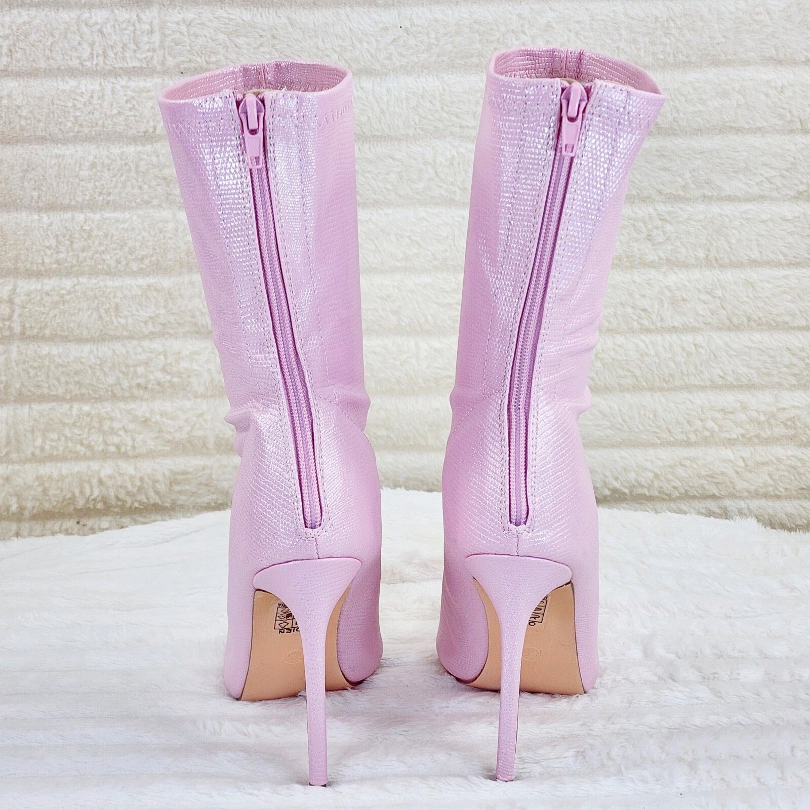 Other Odin Shimmery Baby Pink High Heel Stretch Fabric Ankle Boots Size US 8.5 / IT 38.5 - 5 Thumbnail