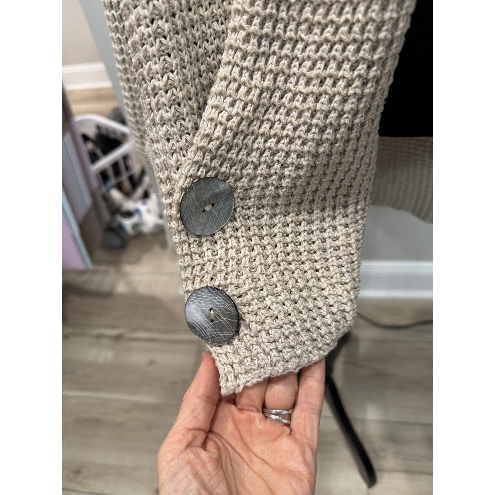Other Oversized Cardigan Sweater Beige Waffle-Knit Shell Medium Size M / US 6-8 / IT 42-44 - 6 Thumbnail