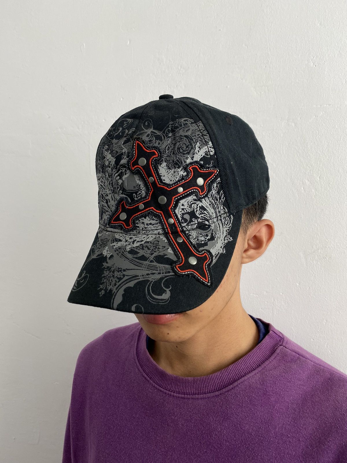 If Six Was Nine × Japanese Brand × Le Grande Bleu (L.G.B.) Cross studded flex hat Size ONE SIZE - 3 Thumbnail