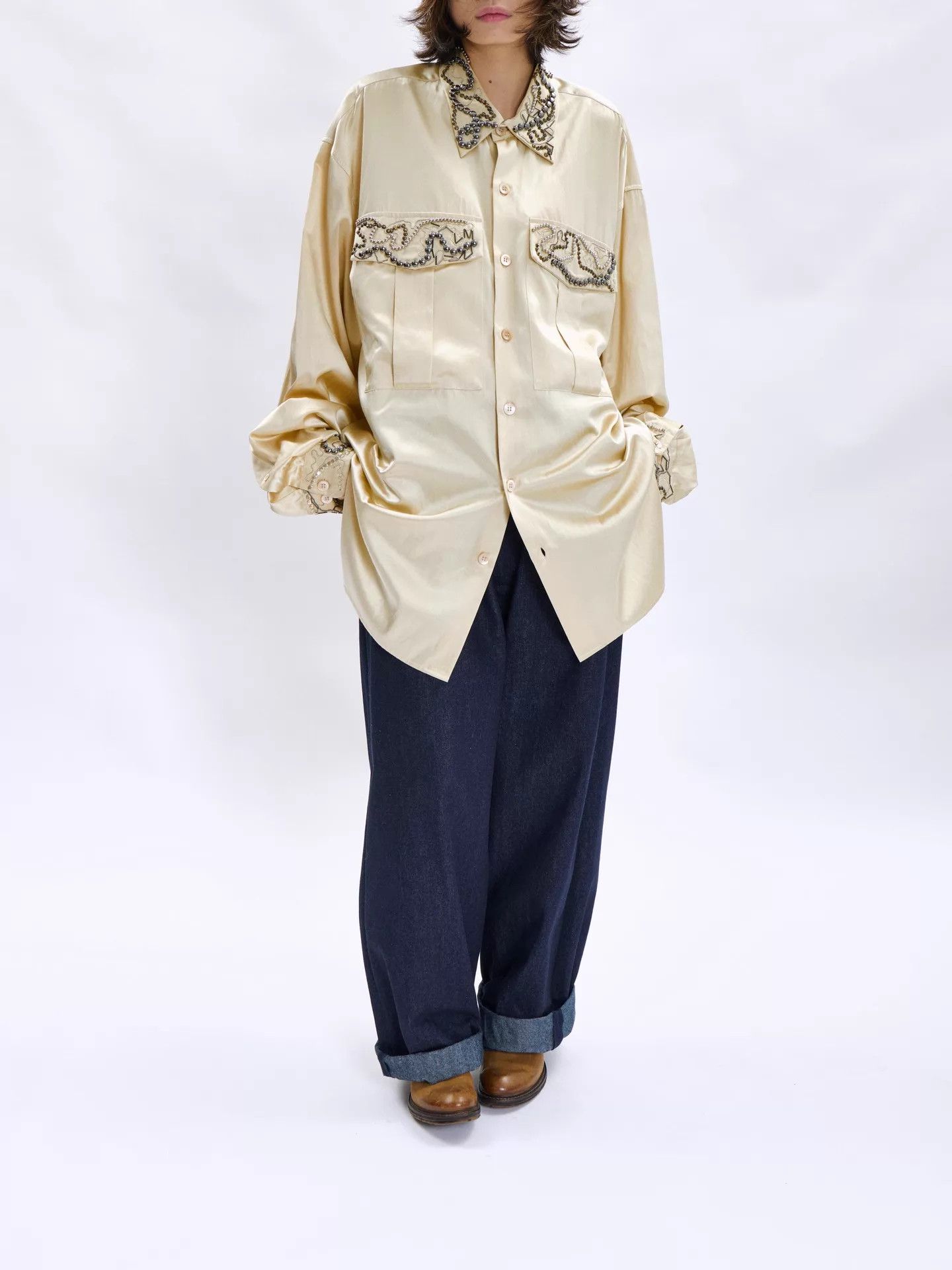 Dries Van Noten Dries Van Noten 23AW Men's Hand Beaded Cream Shirt M Size US M / EU 48-50 / 2 - 1 Thumbnail