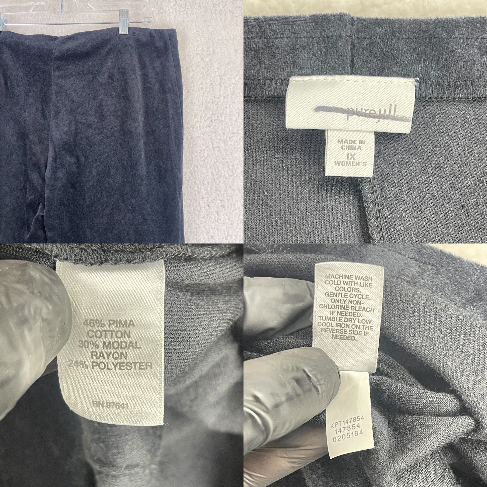 J. Jill Pure J. Jill Black Velour Pull On Straight Leg Pants Womens 1X Mid-Rise Casual Comfortable Easy Care Size 40" / US 18 - 9 Thumbnail