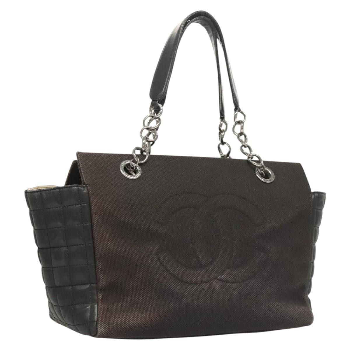 Chanel Chain Tote Bag Canvas Leather Black Cc Auth 123221, Women's
