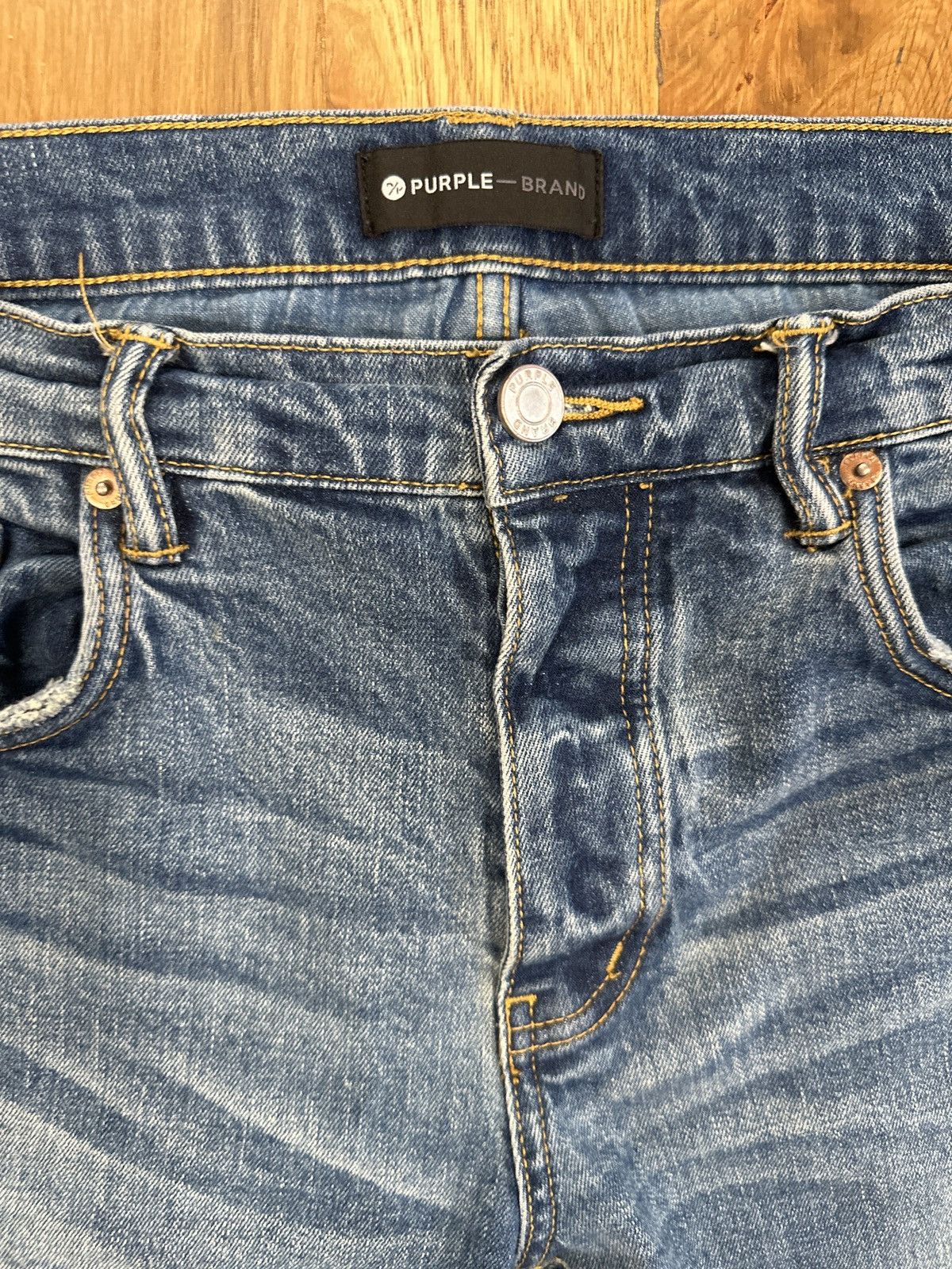 Purple Brand Purple Brand Knee Rip Distressed Blue Denim Jeans Sz 34 Size US 34 / EU 50 - 4 Thumbnail