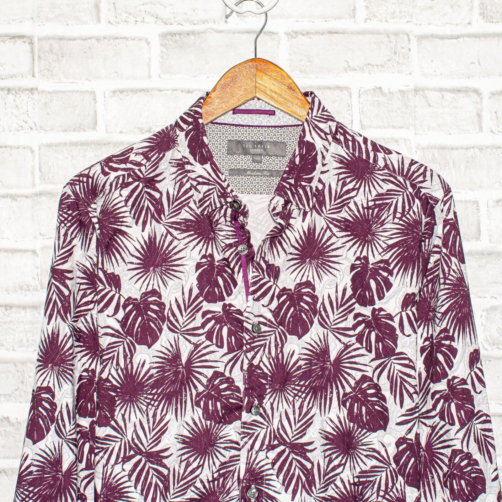 Ted Baker Ted Baker Modern Fit Button up Shirt Purple Tropical Flora Size US L / EU 52-54 / 3 - 4 Thumbnail