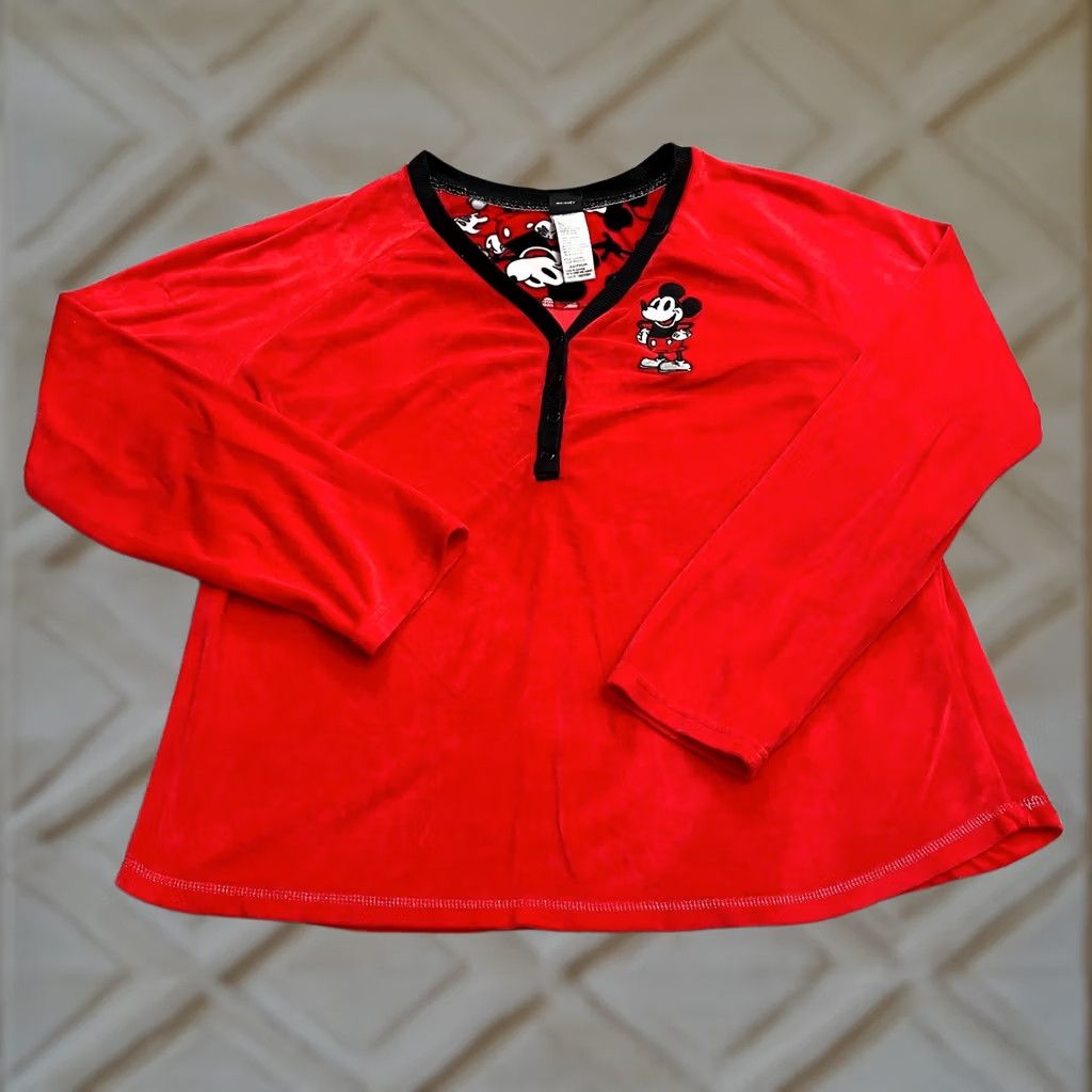 Disney Disney Mickey Mouse Sleepwear Shirt Women XL Red Henley Long Sleeve Pajama Top Size XL / US 12-14 / IT 48-50 - 1 Thumbnail