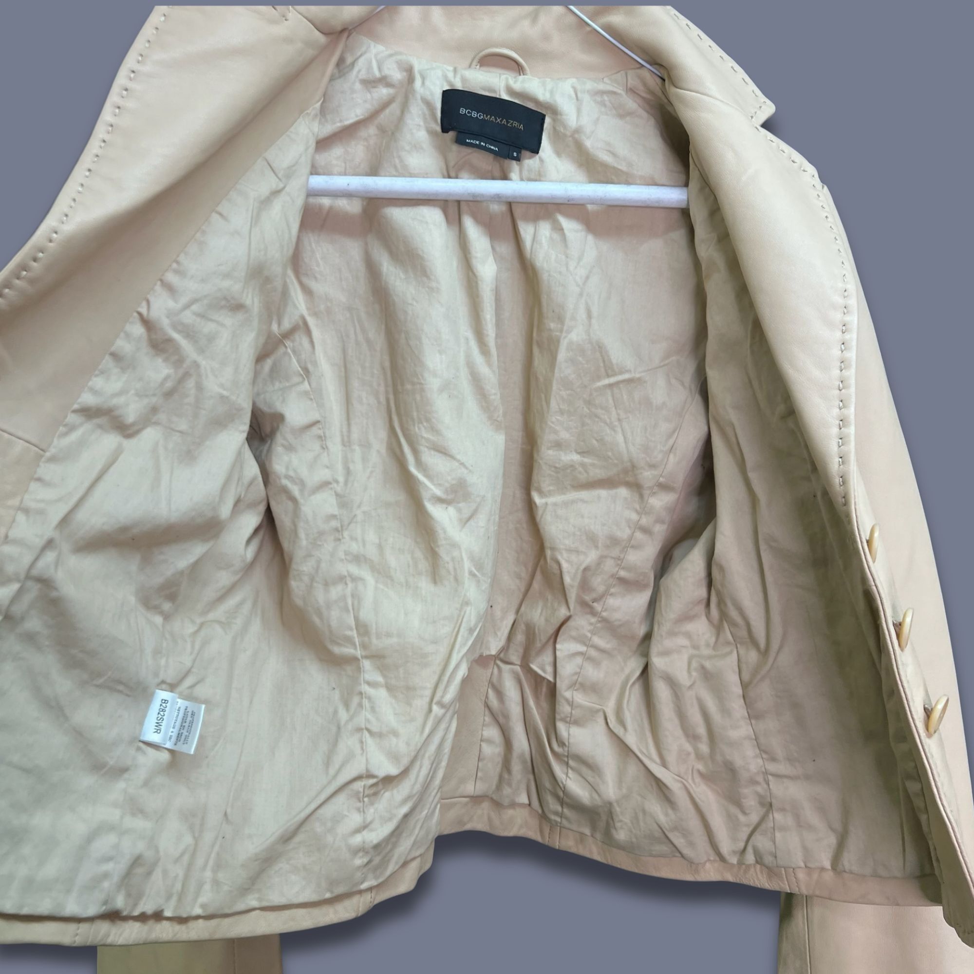 Bcbgmaxazria BCBGMAXAZRIA Beige Leather Motorcycle Jacket Blazer - Size S Size S / US 4 / IT 40 - 5 Thumbnail