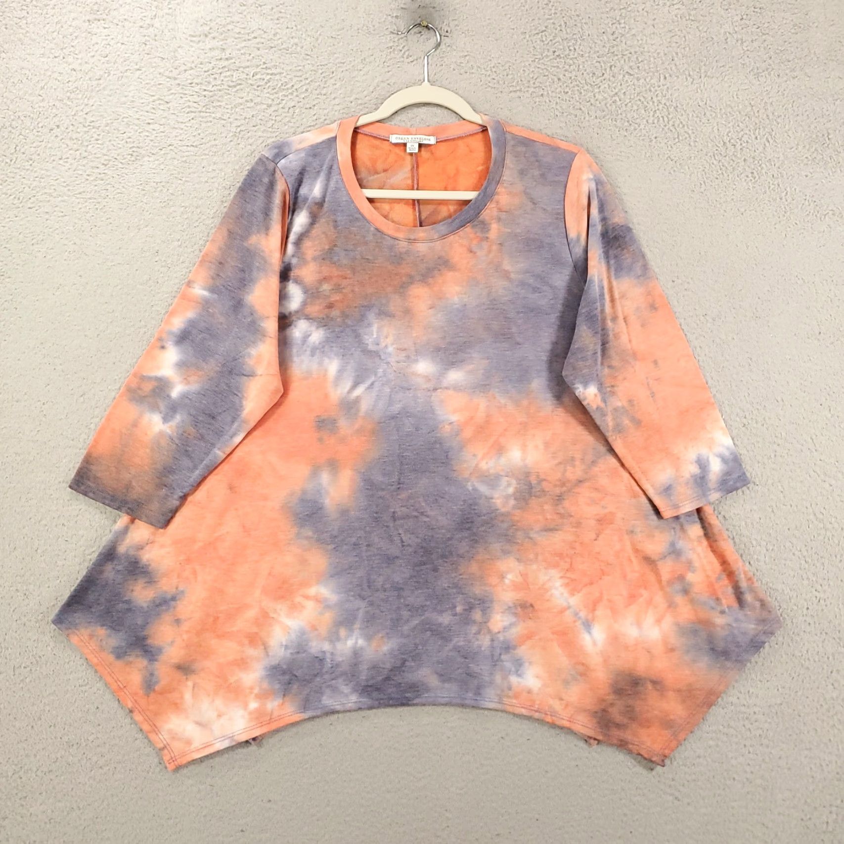 Vintage Green Envelope Tunic Women 1X Blue Orange Tie Dye Stretchy Top Size XL / US 12-14 / IT 48-50 - 7 Thumbnail