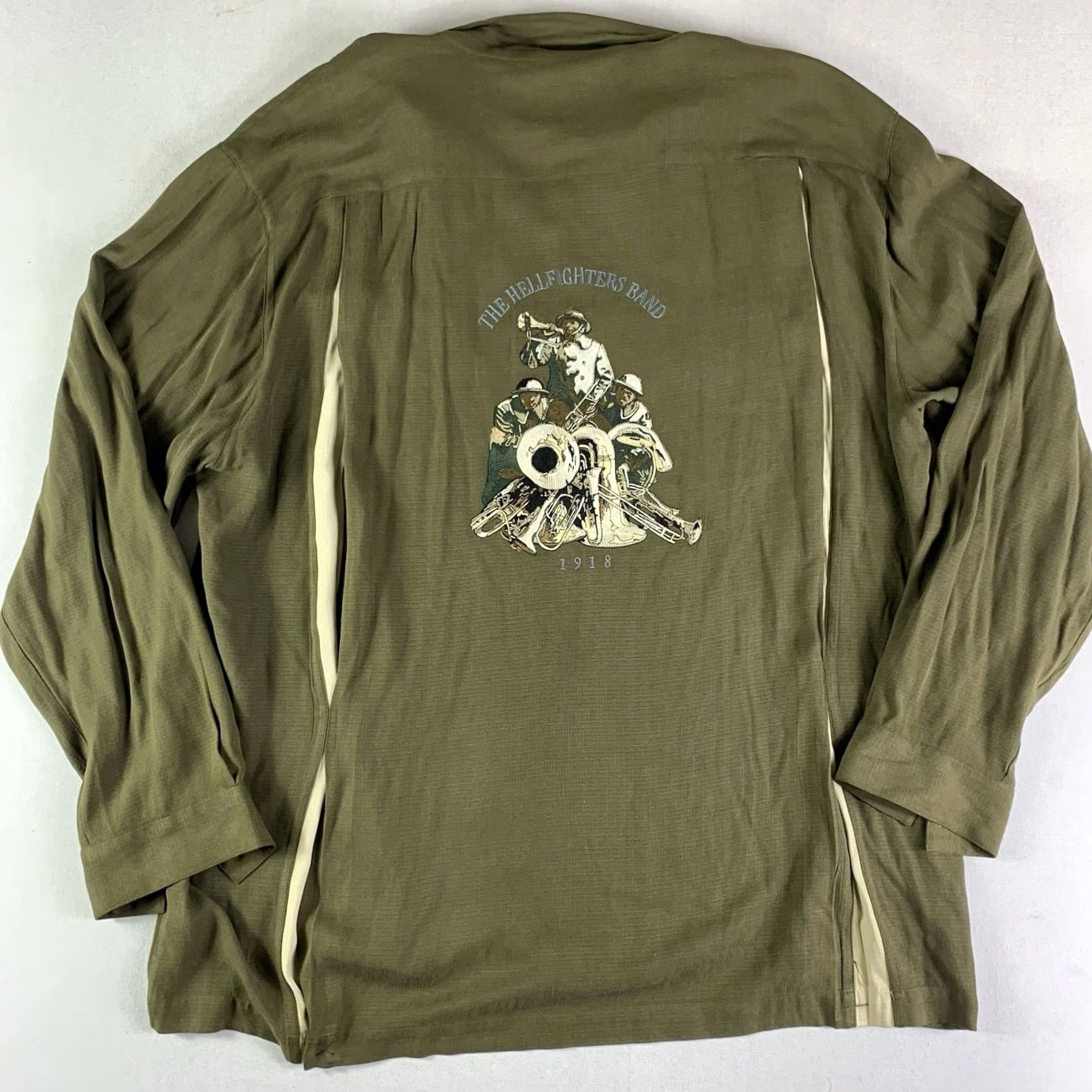 Nat Nast NAT NAST THE HELLFIGHTERS BAND Shirt Mens Large OLIVE GREEN Long sleeve Button-Front Collared 20s Vintage? No Size US L / EU 52-54 / 3 - 2 Thumbnail