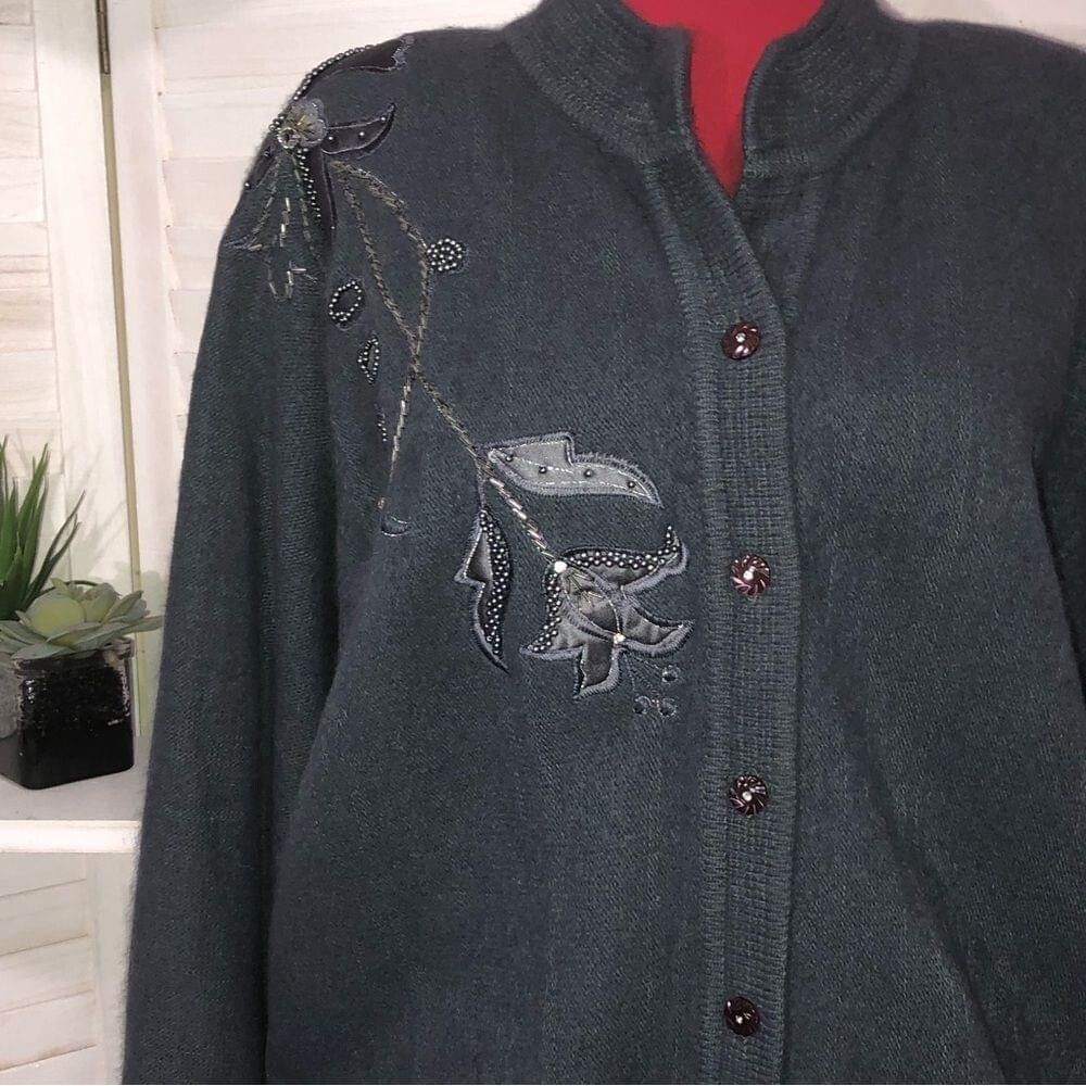 Vintage Vintage 80s 90s gray embroidered cardigan with appliqué sz M Size M / US 6-8 / IT 42-44 - 7 Thumbnail