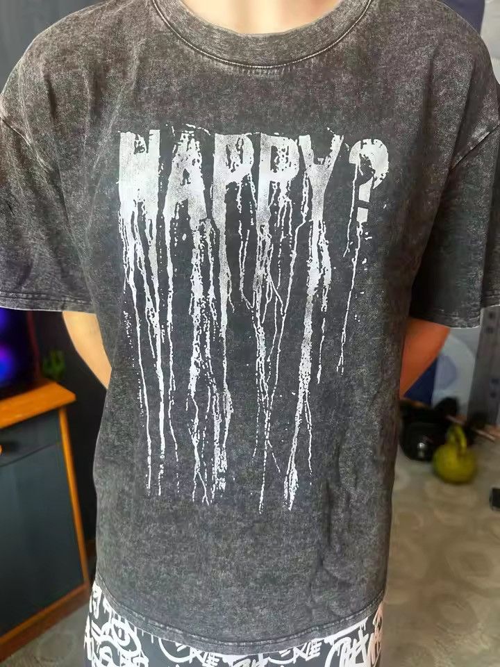 Japanese Brand Washed Out T Shirt Happy ? Size US S / EU 44-46 / 1 - 3 Thumbnail