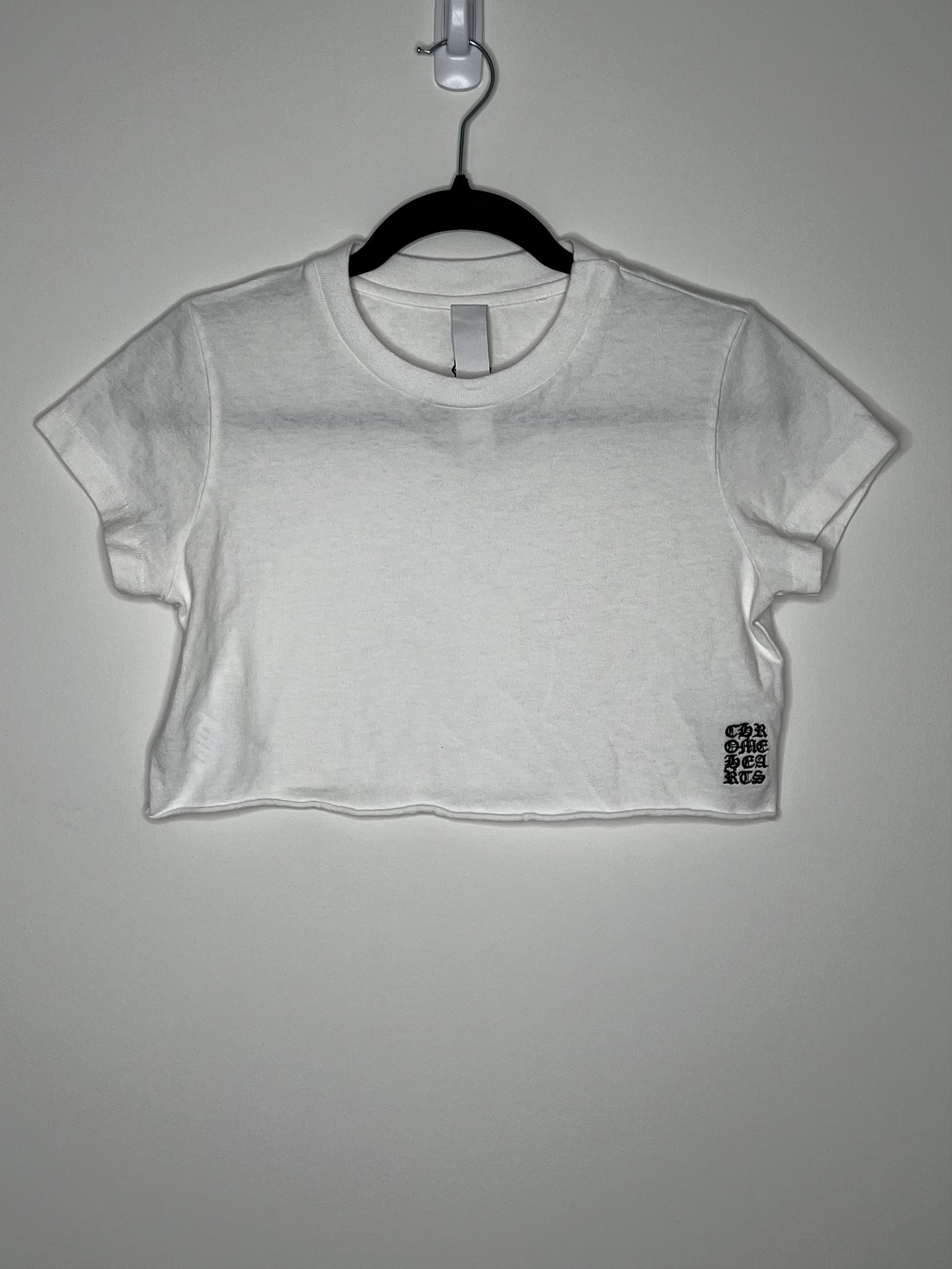 image of Chrome Hearts White Embroidered Short Sleeve Tee Crop Top, Women's (Size Small)