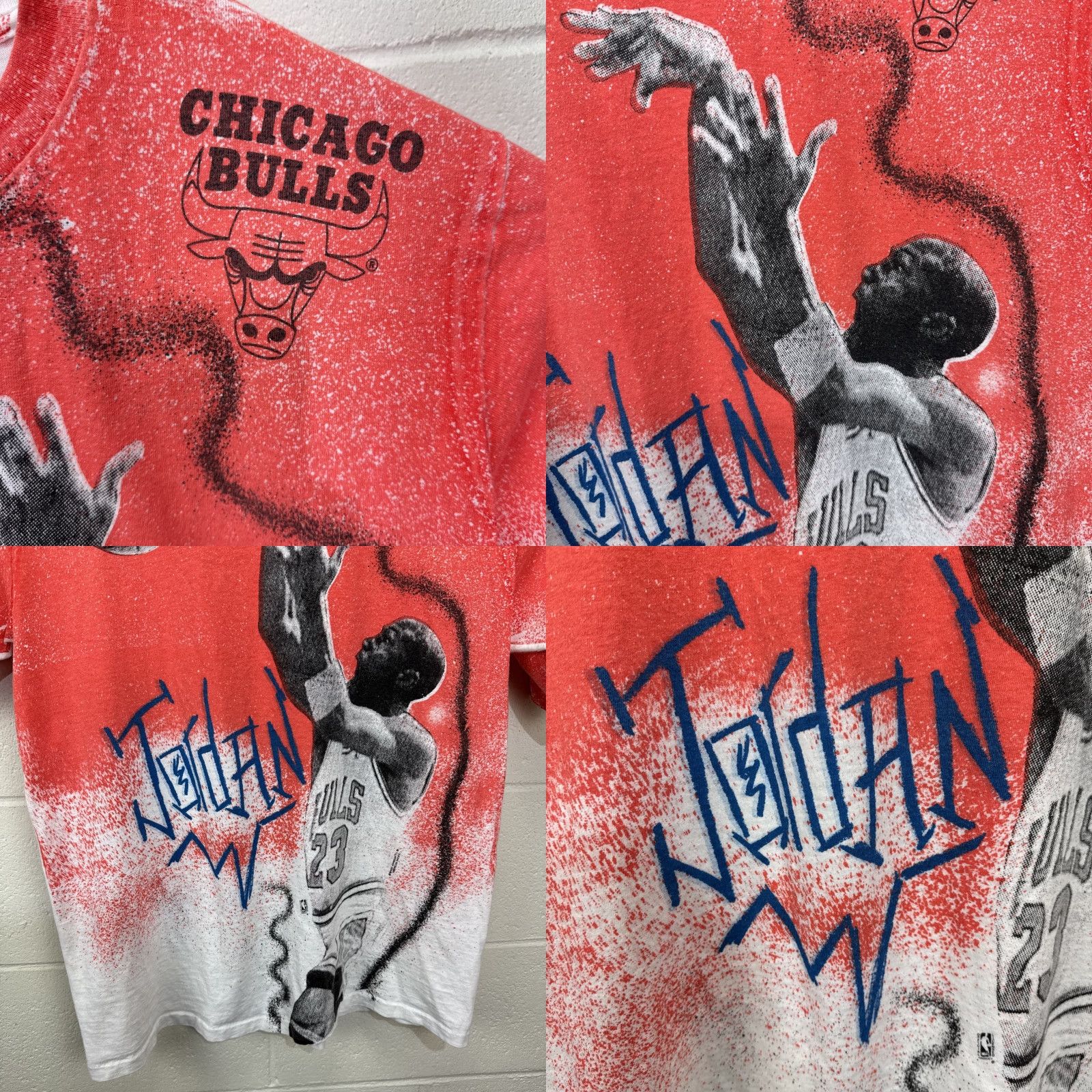 Jordan Brand VINTAGE 90s Magic Johnson Michael Jordan Chicago Bulls T-Shirt Large Red All Over Print Unisex Adults Size US L / EU 52-54 / 3 - 8 Thumbnail