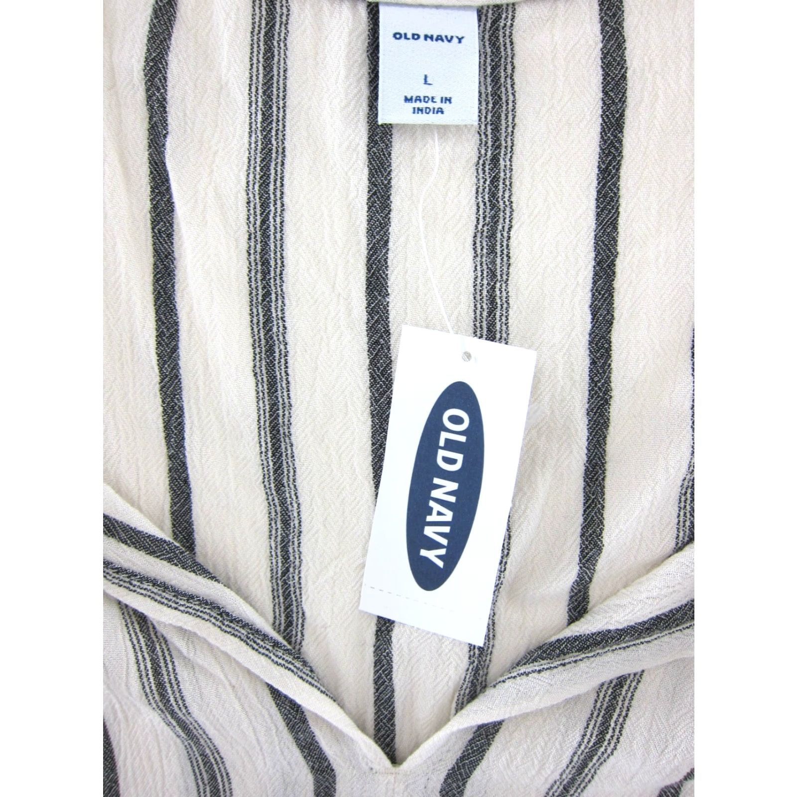 Old Navy Old Navy Blouse Short Sleeve V-Neck Smock Peasant NWT Grey Ivory Stripe Large Size L / US 10 / IT 46 - 3 Thumbnail