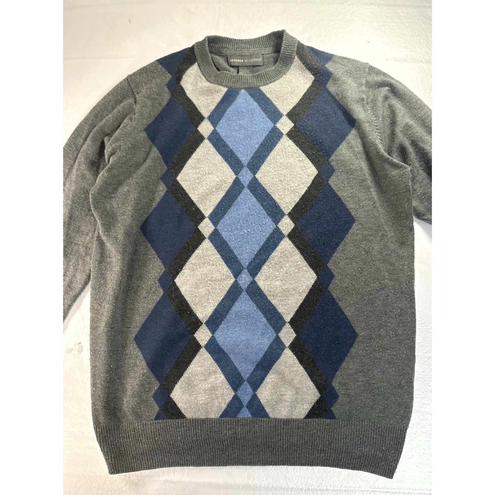 Vintage Tricots St. Raphael Sweater Mens Small Gray Argyle LS Lightweight Crew Neck Size US L / EU 52-54 / 3 - 4 Thumbnail