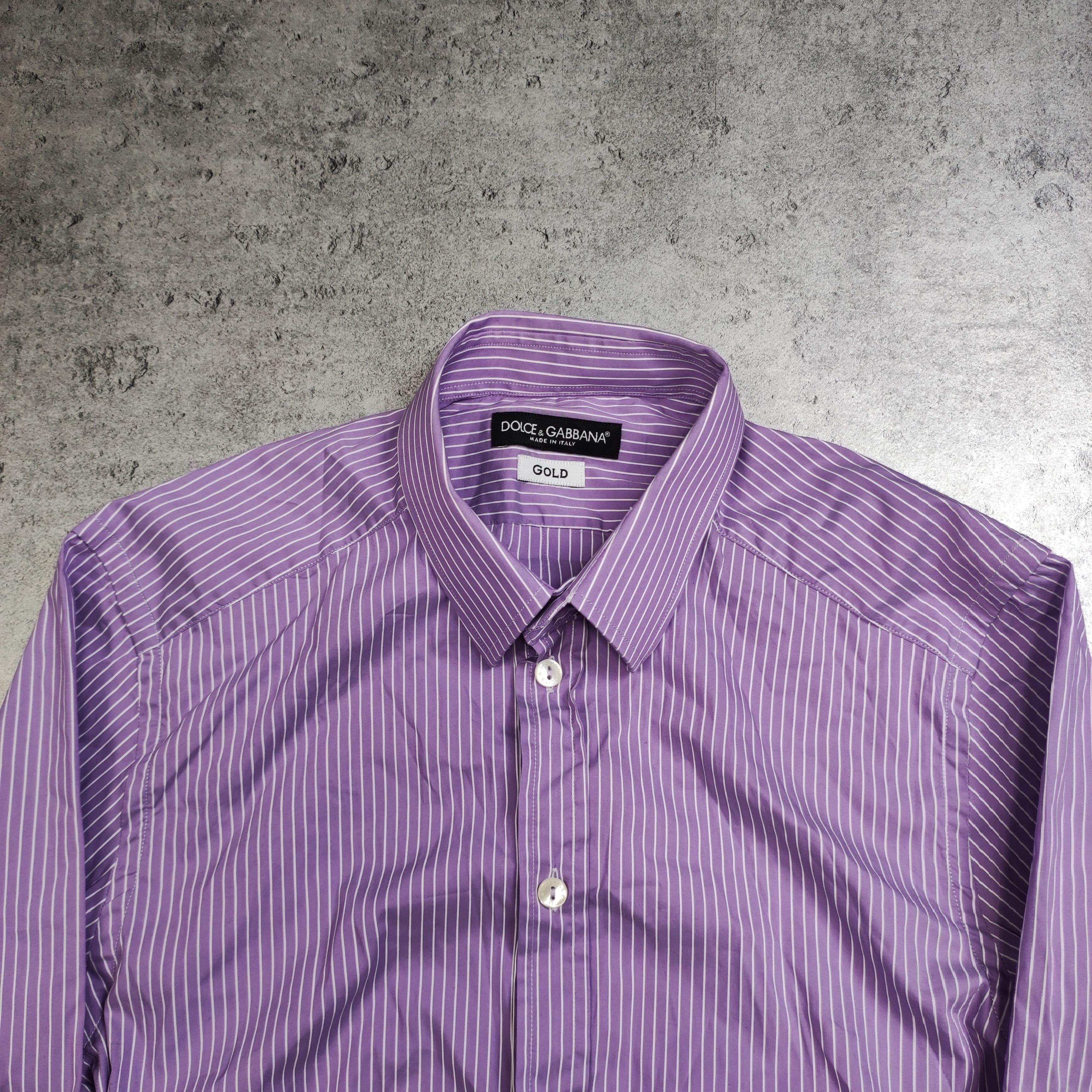 Dolce & Gabbana RARE Dolce & Gabbana Gold Luxury Purple Striped Logo Shirt Size US S / EU 44-46 / 1 - 4 Thumbnail
