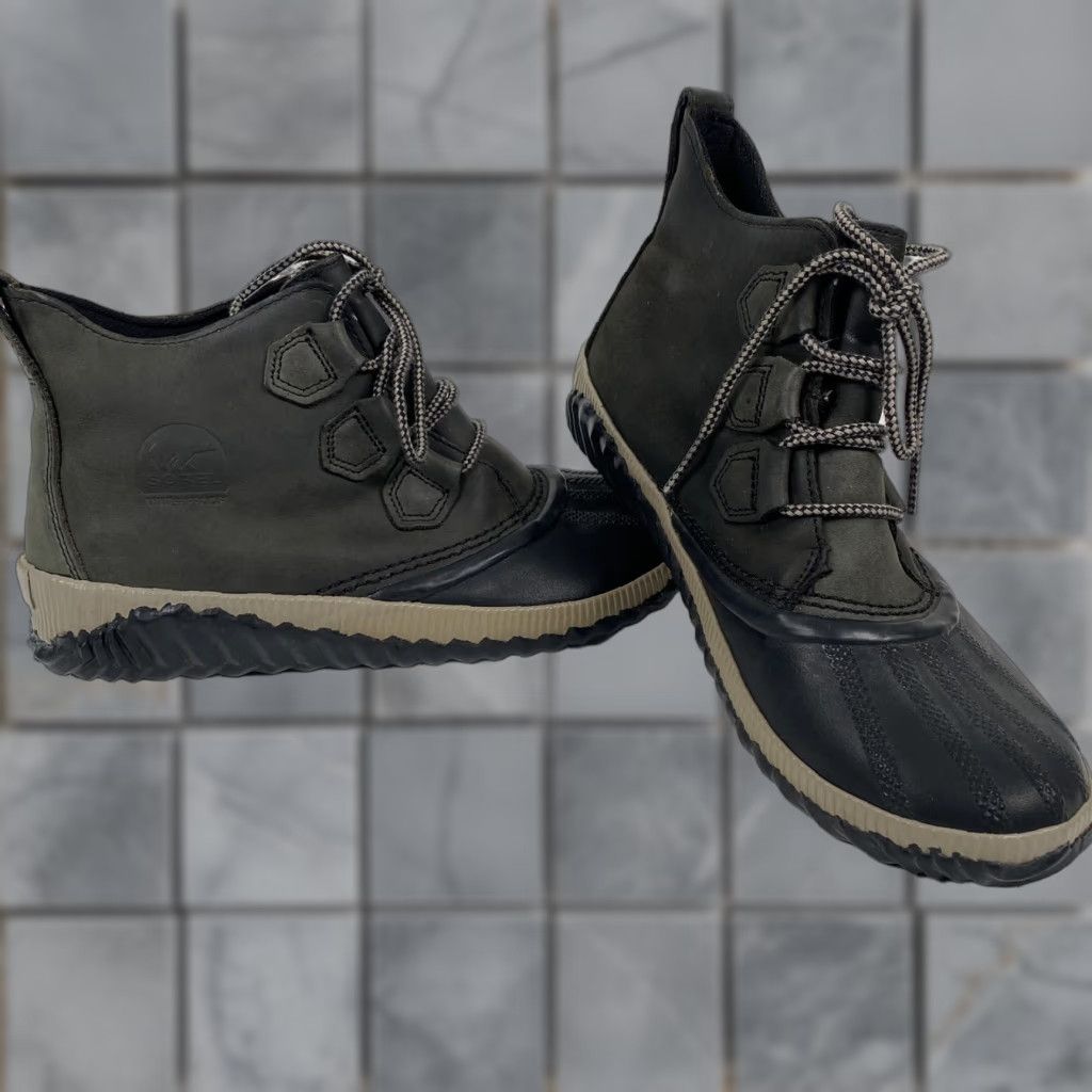 SOREL SOREL Duck Boots Women's Leather Waterproof Ankle Boots Size 9.5 M Rain Snow Waterproof Flat Heel Black Out 'N About Theme Duck Boots Shoes Size US 10 / IT 40 - 1 Thumbnail