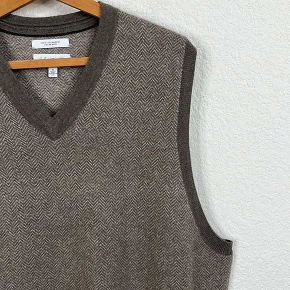 Nordstrom John W. Nordstrom Cashmere Brown Gray V Neck Herringbone Che Size US XL / EU 56 / 4 - 2 Thumbnail