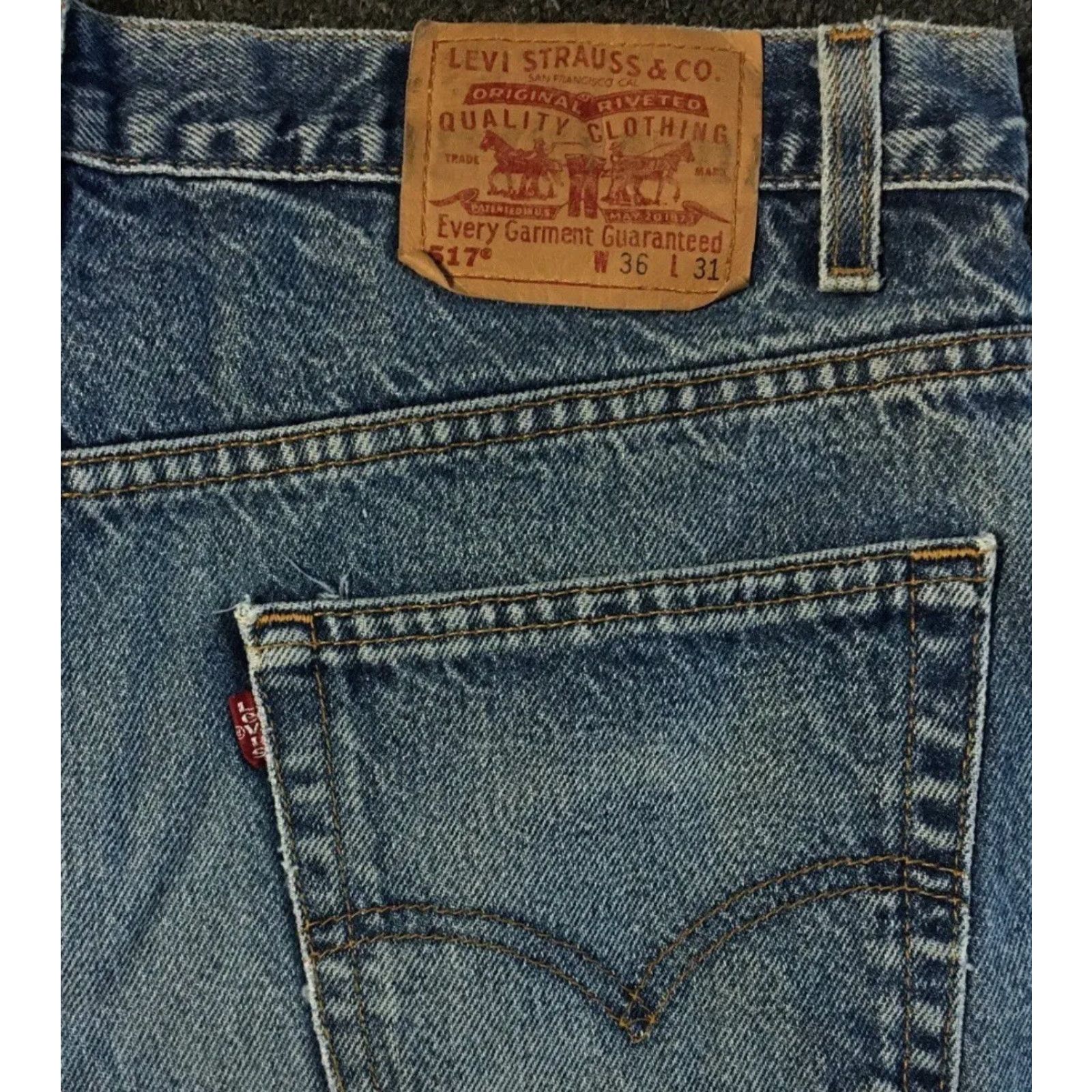 Levi's VINTAGE Levi's 517 Jeans Mens Bootcut 36 Blue Denim Distressed USA 80s 90s Grunge Western Rockabilly Biker Cowboy Regular Inseam 30 Size US 36 / EU 52 - 5 Thumbnail