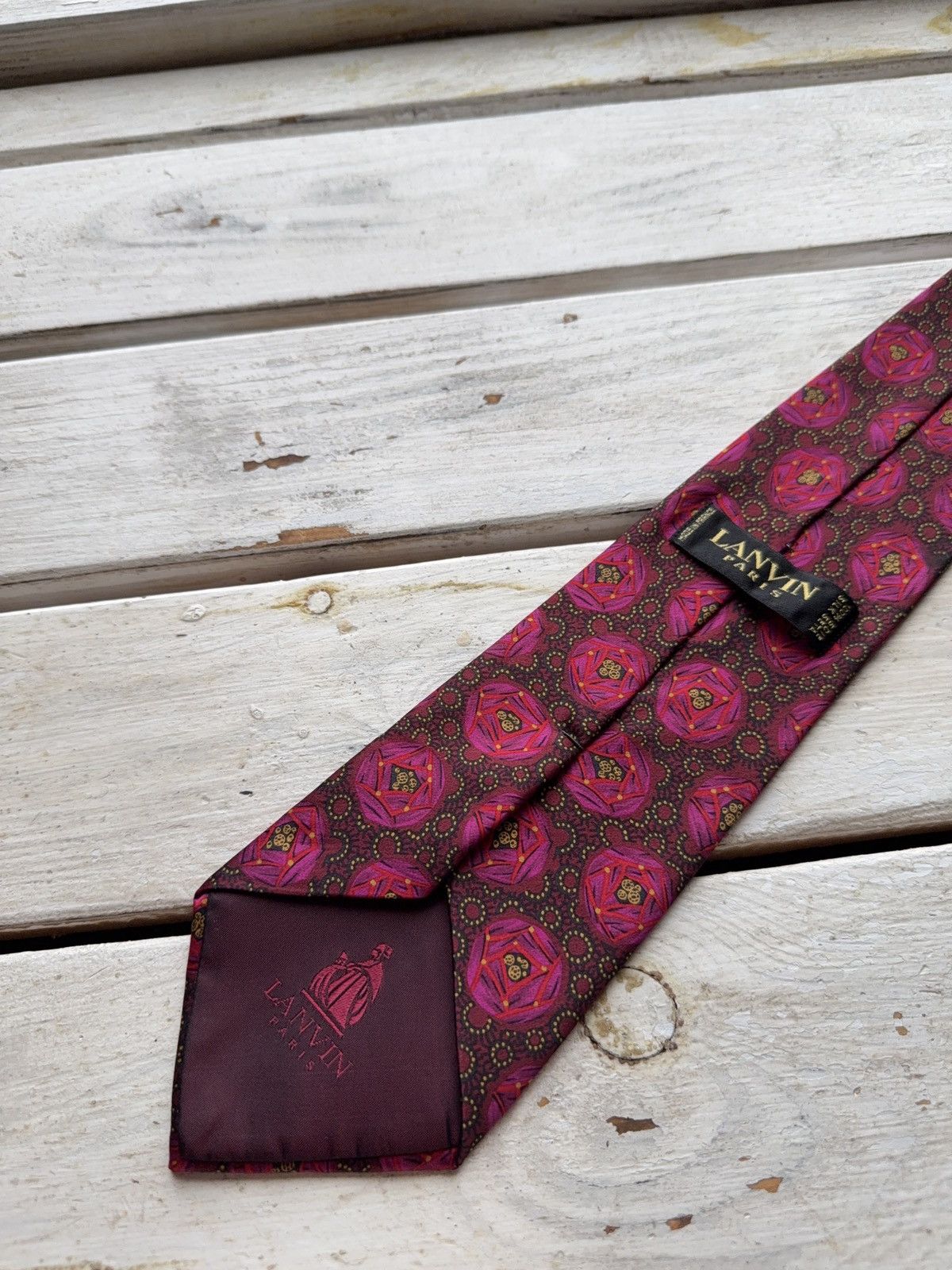 Designer × Lanvin Lanvin Paris Tie Burgundy Red Geometric Silk Made in France Size ONE SIZE - 5 Thumbnail
