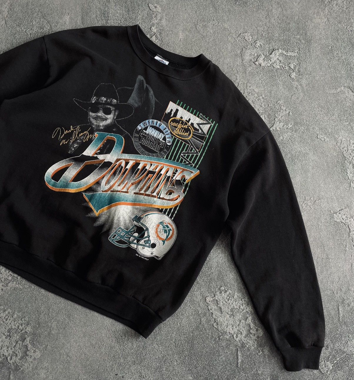 NFL VTG 90s MNF 25th Hank Williams NFL Miami Dolphins Sweatshirt Size US XL / EU 56 / 4 - 2 Thumbnail