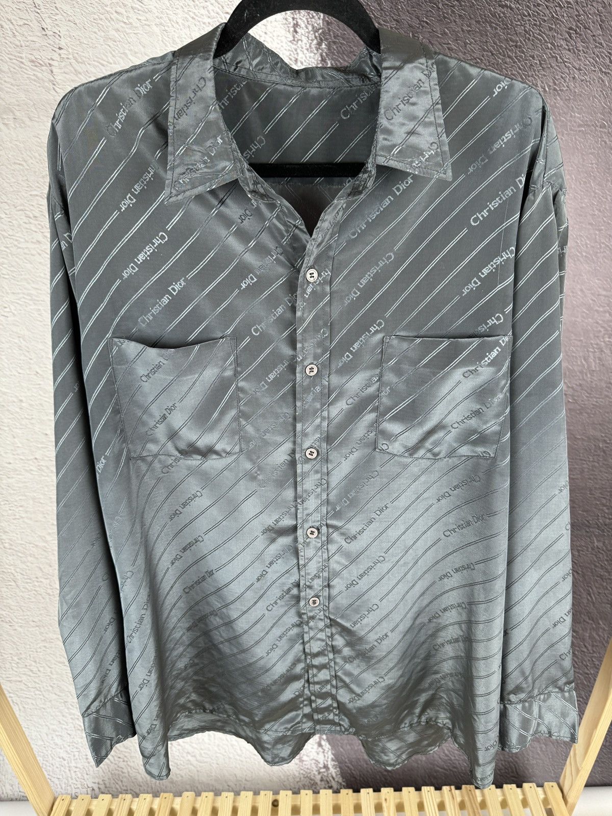 Vintage Vintage Monogram grey shimmer long sleeve shirt Size US XL / EU 56 / 4 - 7 Thumbnail