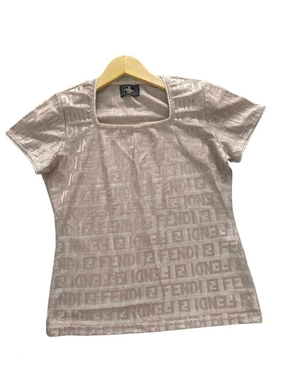 image of Vintage Fendi Zucca Monogram Tshirt in Beige, Women's (Size Small)