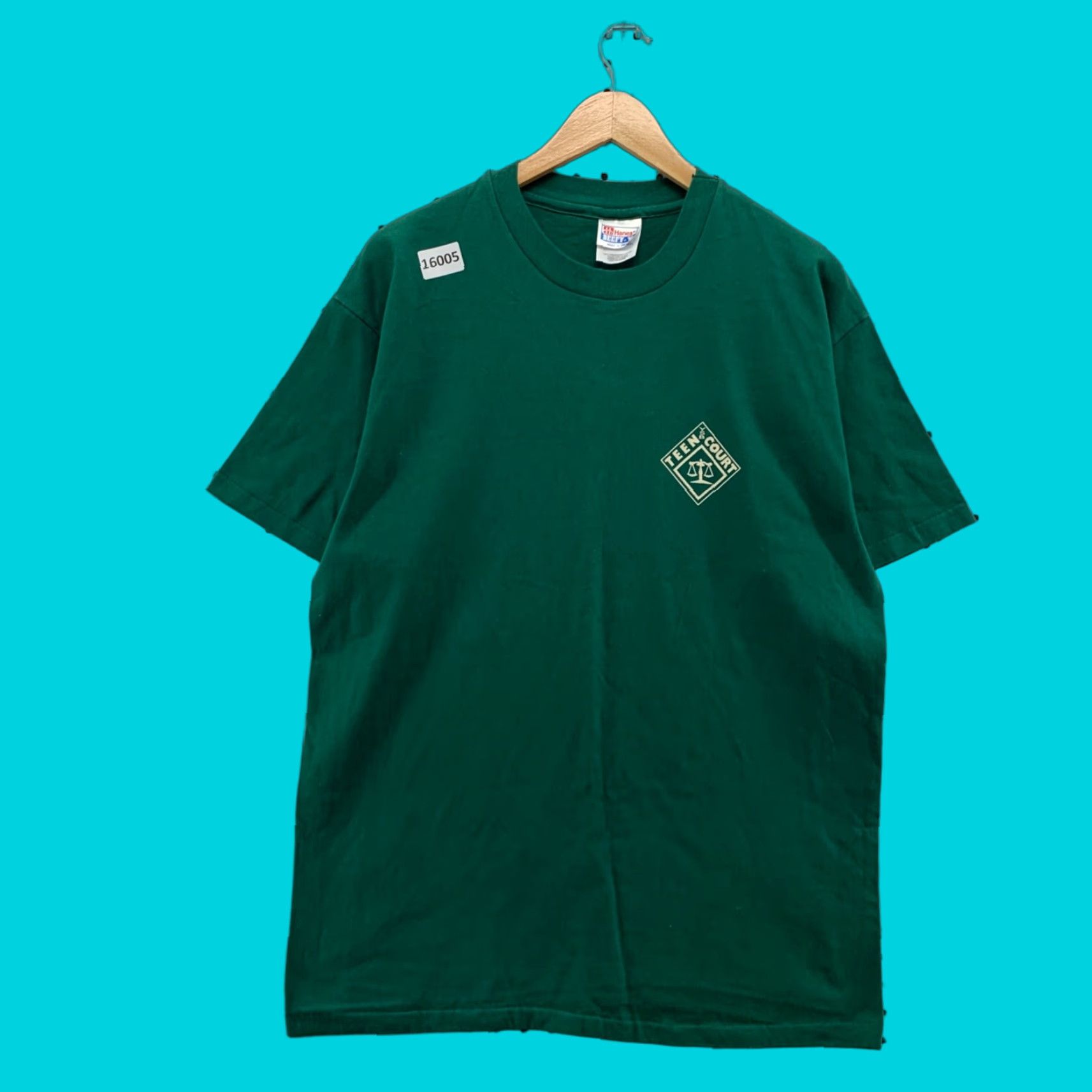 Hanes Vintage Teen Court Shirt Single Stitch Green Adult Large Short Sleeve TEE Size US L / EU 52-54 / 3 - 1 Thumbnail