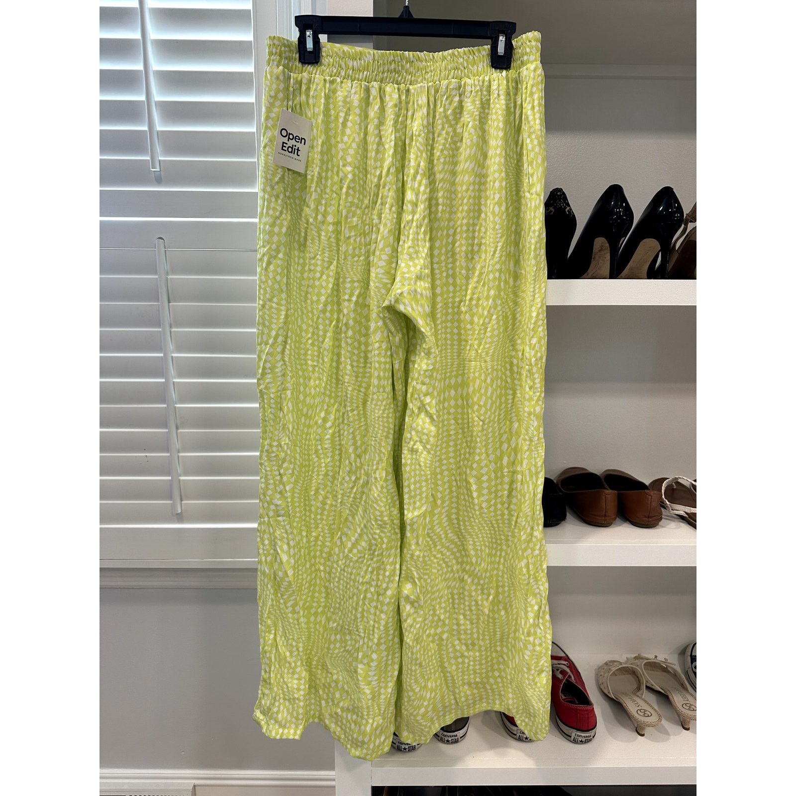 Other Open Edit Womens Green White Diamond Print Satin Pants M NWT Size 34" / US 12 / IT 48 - 5 Thumbnail