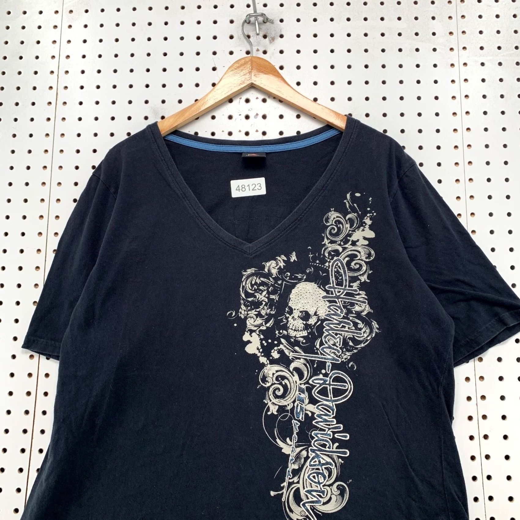 Harley Davidson Harley-Davidson Top Womens XL Black Y2K Skull Graphic V Neck Goth Biker T-Shirt Size XL / US 12-14 / IT 48-50 - 4 Thumbnail