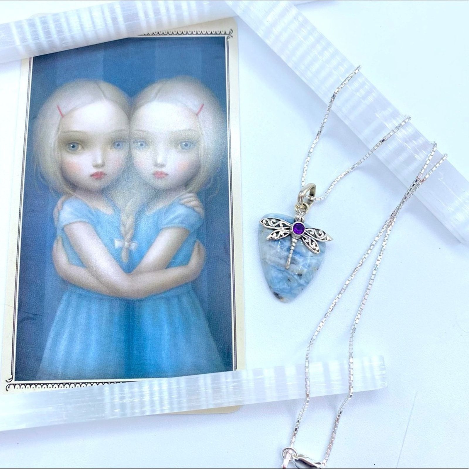 The Unbranded Brand Dragonfly Blue Scheelite & Amethyst Sterling Silver Necklace Size ONE SIZE - 1 Thumbnail