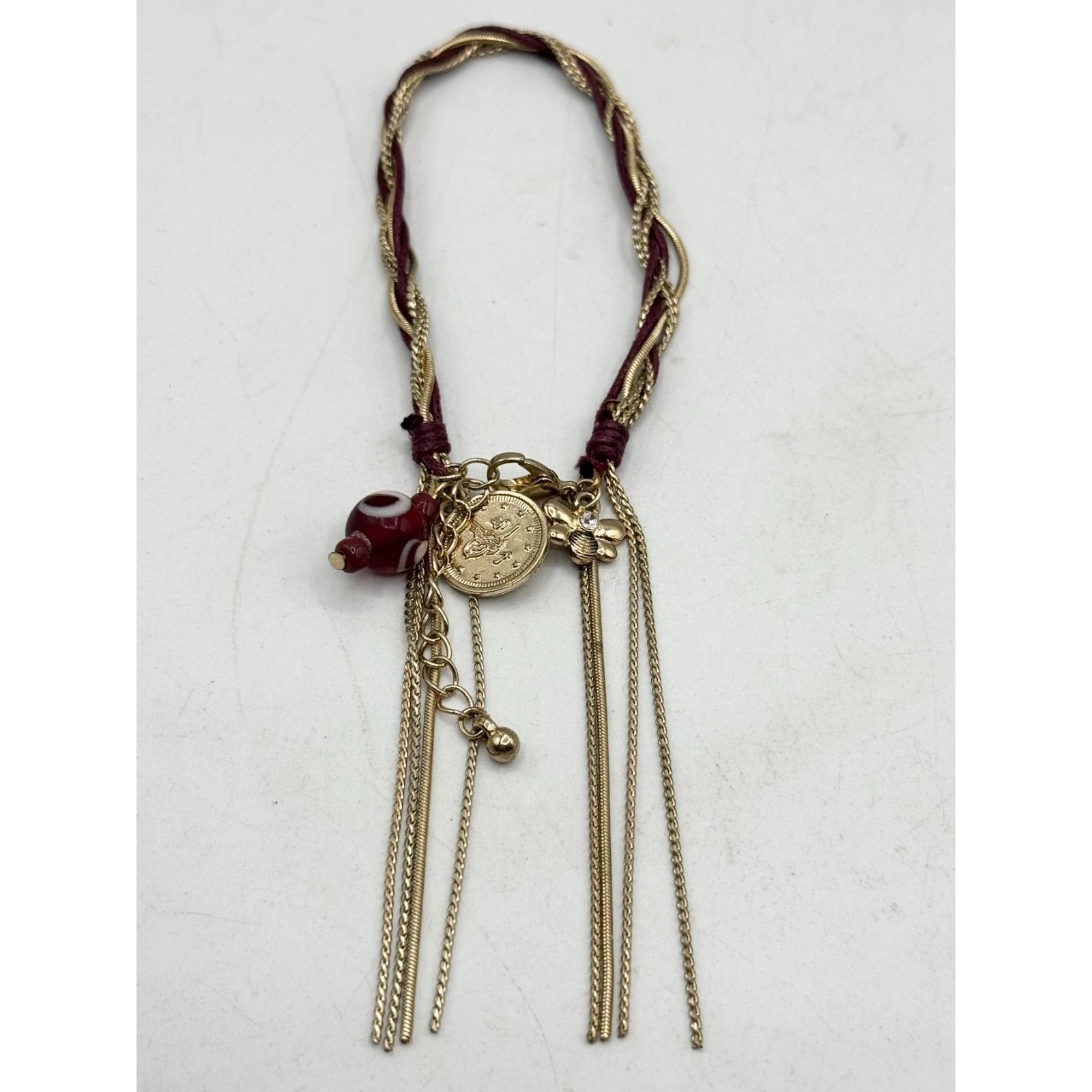Vintage Vintage red gold tone chain charm tassel bracelet Size ONE SIZE - 1 Thumbnail