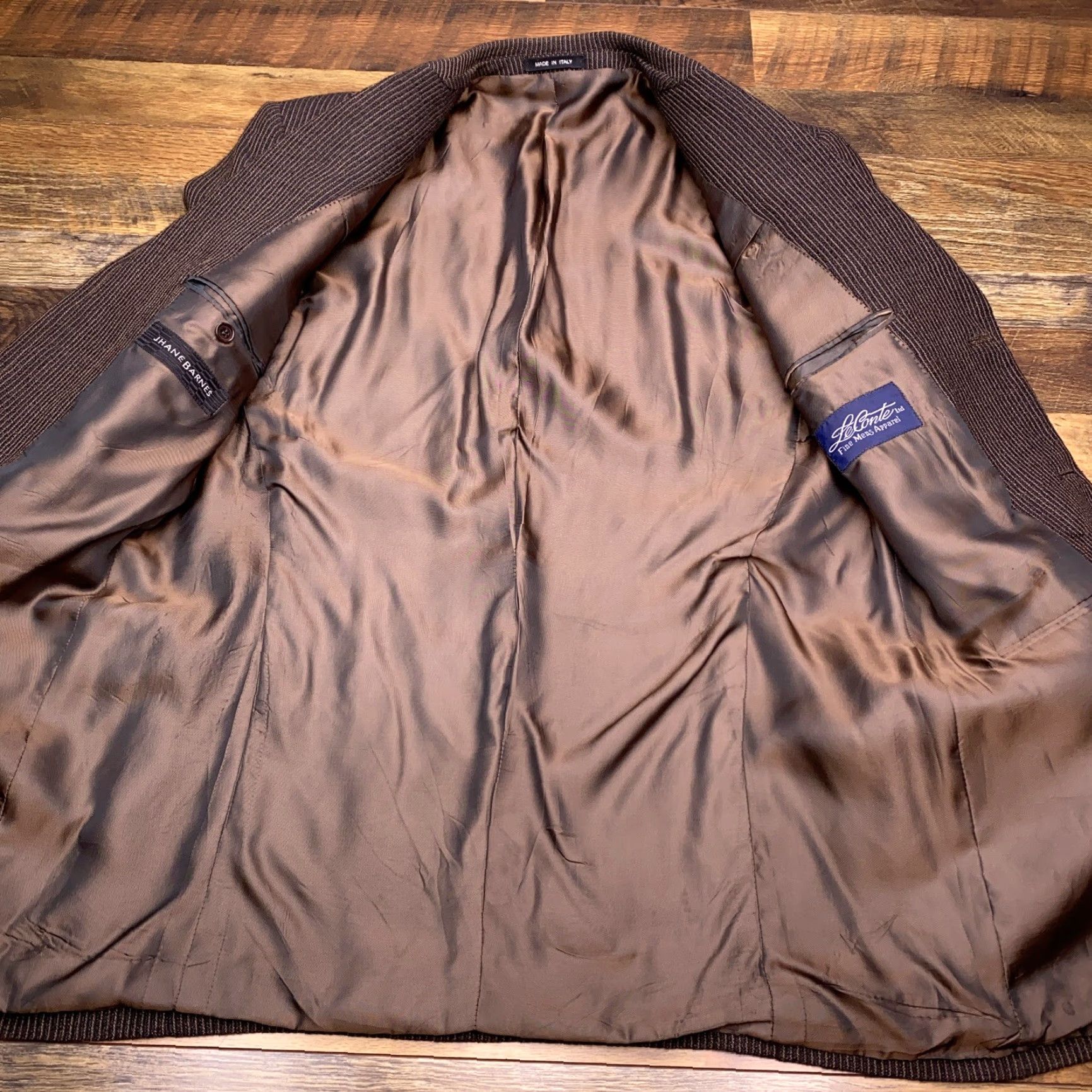 Vintage Jhane Barnes Sport Coat Mens 42 Brown Striped Wool Italy Blazer Size 42R - 3 Thumbnail