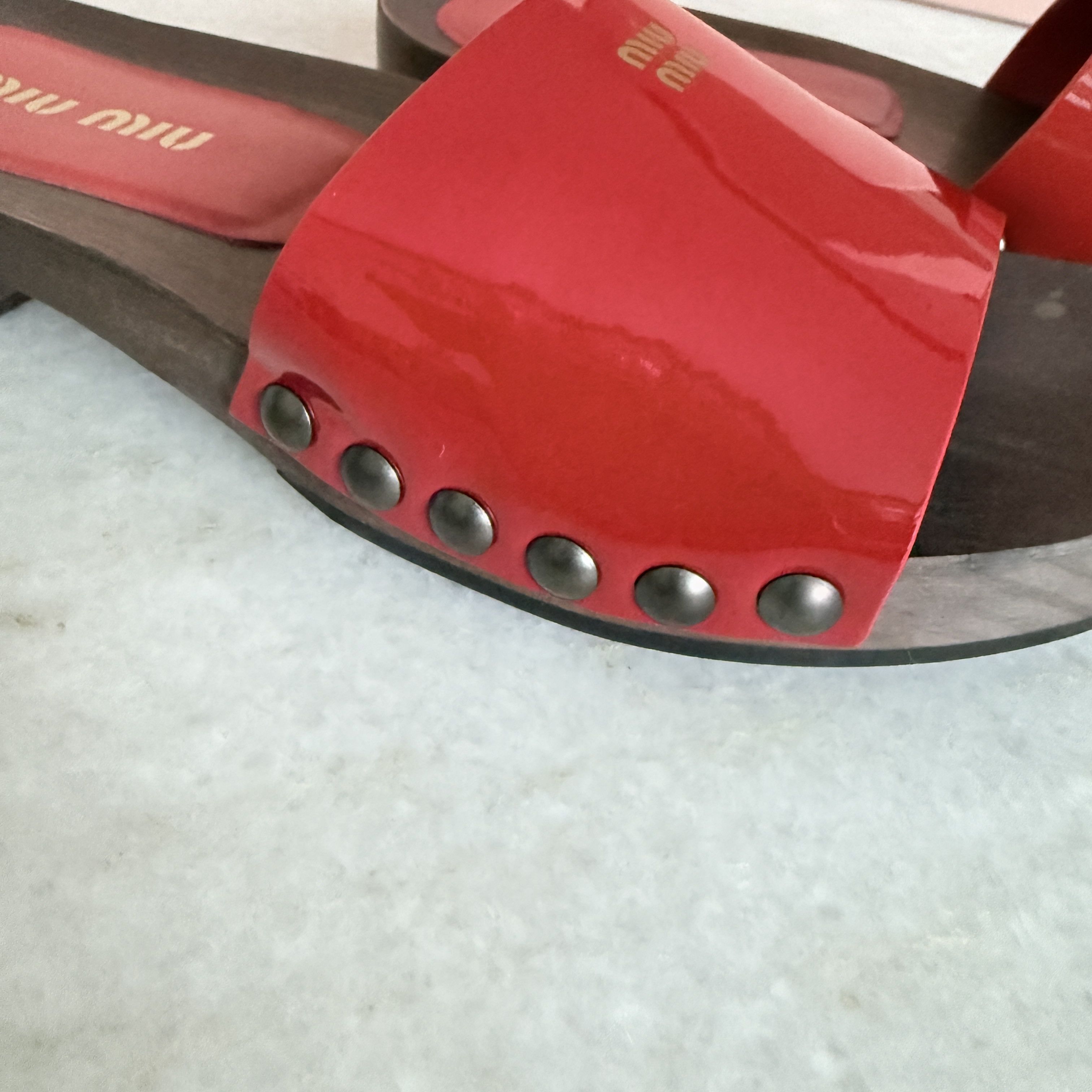 Miu Miu MIU MIU 5Z425E Red Patent Leather Wooden Clogs Sandals Size US 6 / IT 36 - 10 Thumbnail