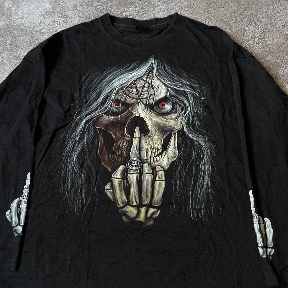 Band Tees Vintage Y2K FUCK MIDDLE FINGER FACE Horror SKELETON 90S Size US M / EU 48-50 / 2 - 3 Thumbnail