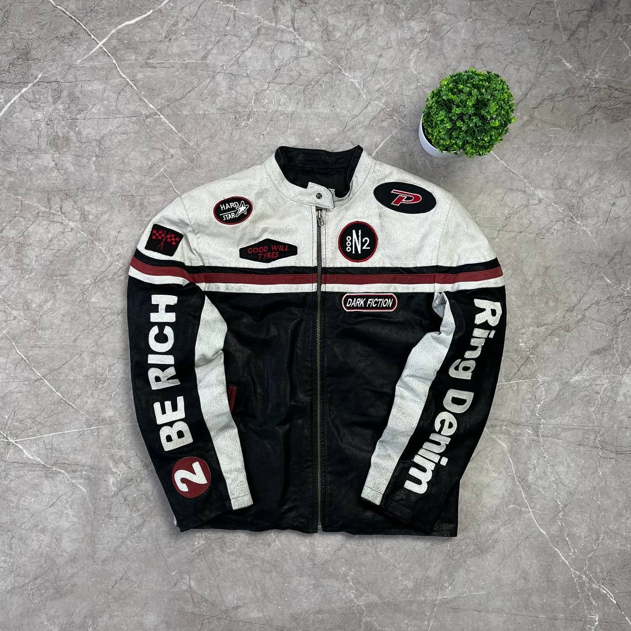 Japanese Brand Vintage Much More White/Black Racing Leather Moto Jacket Size US M / EU 48-50 / 2 - 1 Thumbnail