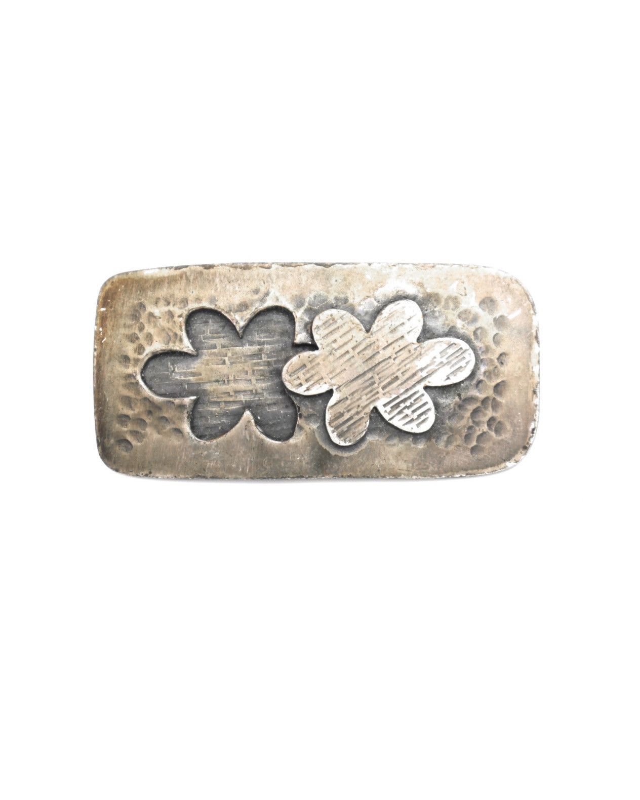 Vintage 1990S JAPANESE MADE HAMMERED METAL TWIN FLOWER PIN Size ONE SIZE - 1 Thumbnail