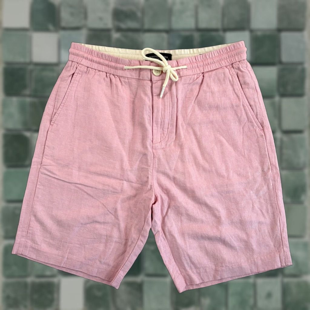 Scotch & Soda Scotch & Soda Fave Linen Blend Shorts Men 29 Elastic Waist Drawcord Pink Chino Pocket Shorts 8in Inseam Regular Fit Varsity Preppy NWT Size US 29 - 1 Thumbnail