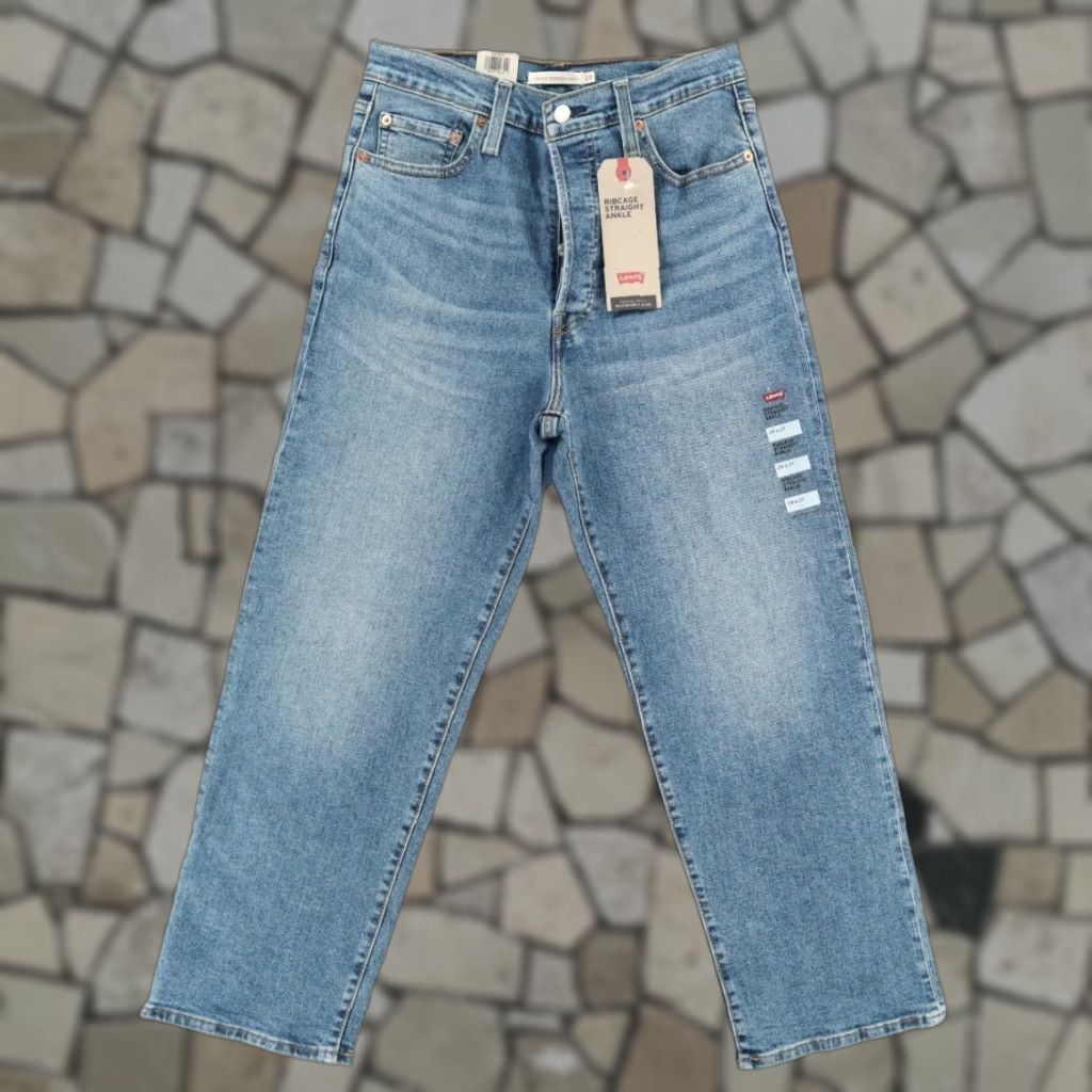 Denime Levis Ribcage Straight Ankle Button Fly Cotton Denim Jeans Blue Women's 29 Size 29" - 1 Thumbnail