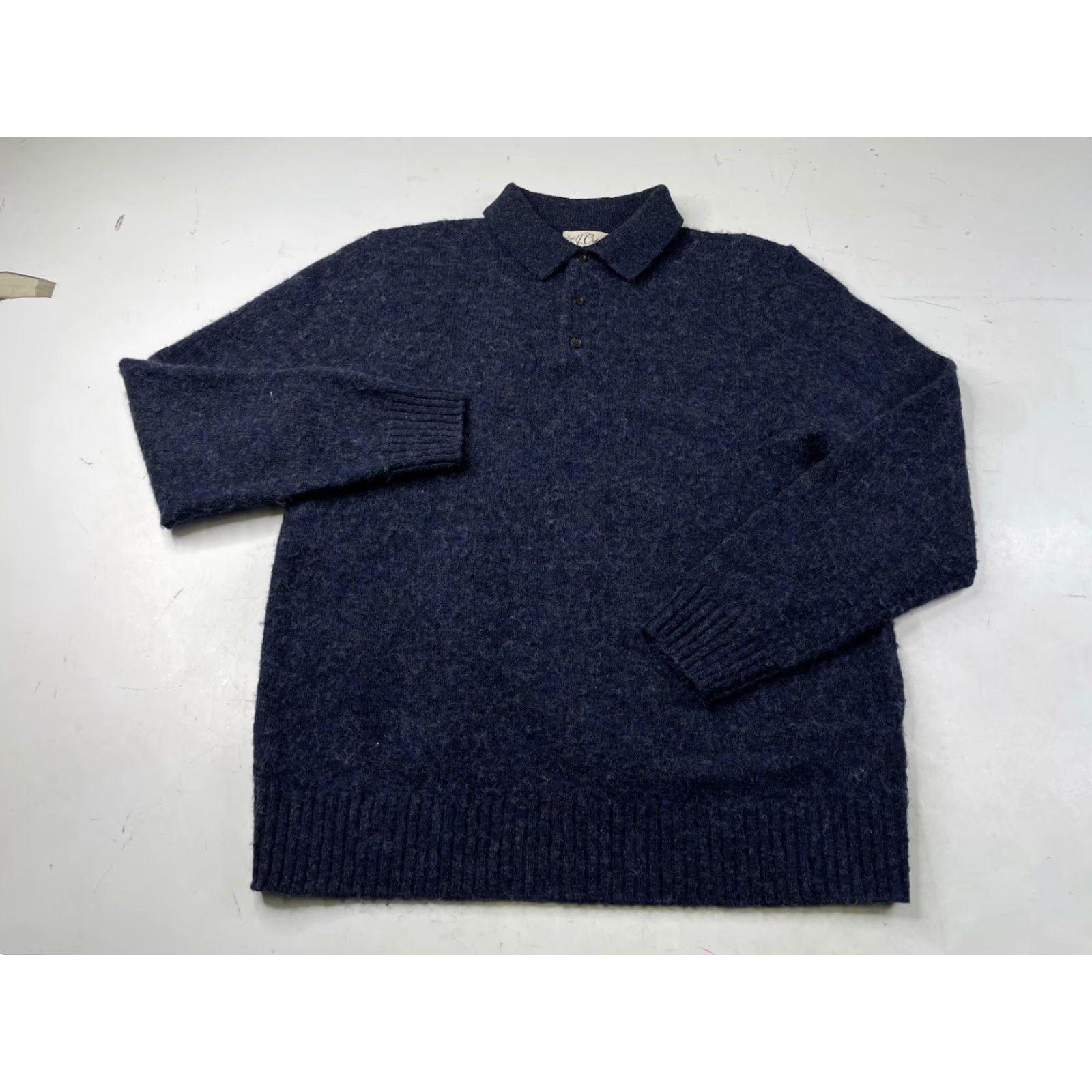 J.Crew J.CREW Sweater Pullover Mens Large Wool 100% Brushed Polo Collar Solid Blue Navy Heather Pacific Blue Size US L / EU 52-54 / 3 - 2 Thumbnail
