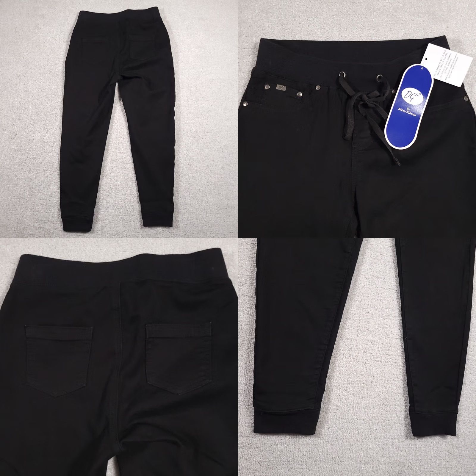 Vintage DG2 by Diane Gilman Stretch Pull On Ankle Jeggings Black PXS Petite Women Size Jegging Tapered Slim Comfort Drawstring Size 26" / US 2 / IT 38 - 8 Thumbnail