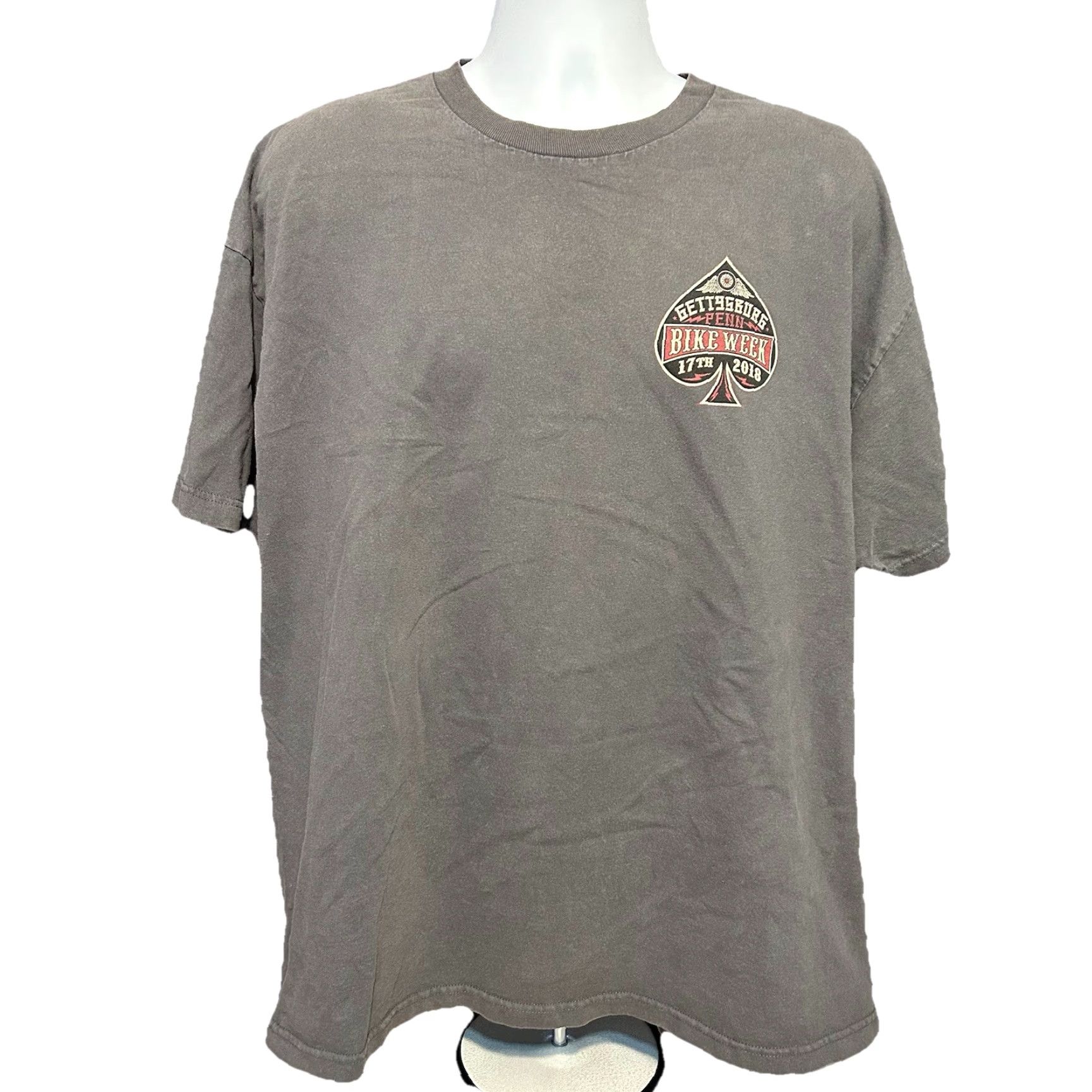 Doublet Gettysburg 17th Bike Week 2018 Shirt Men 2XL Gray Short Sleeve Double Sided Biker Motorcycle Atom Graphic Print Hot Leathers Size US XXL / EU 58 / 5 - 7 Thumbnail