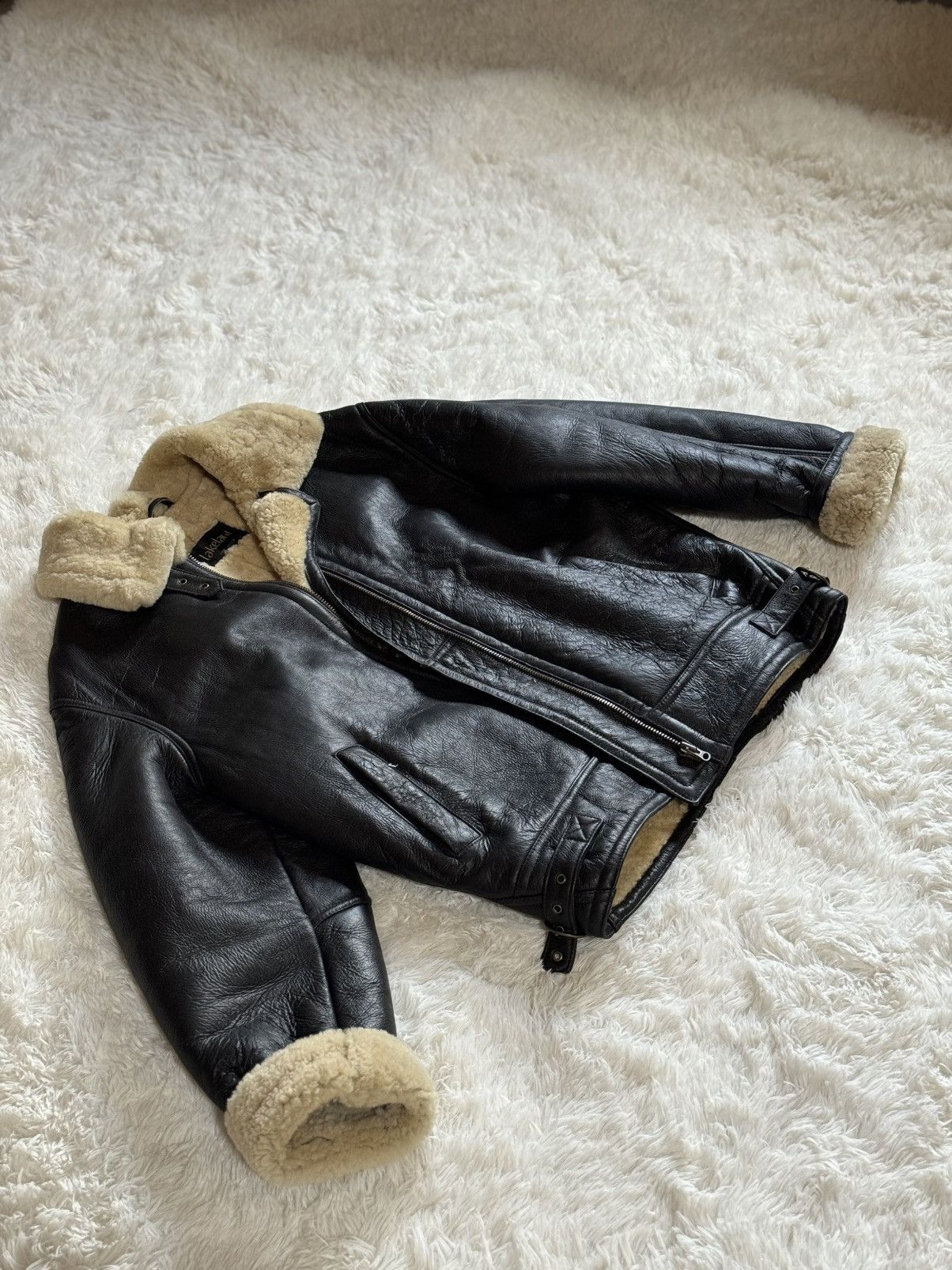 Japanese Brand Lakeland black leather shearling wool aviator jacket Size US L / EU 52-54 / 3 - 7 Thumbnail