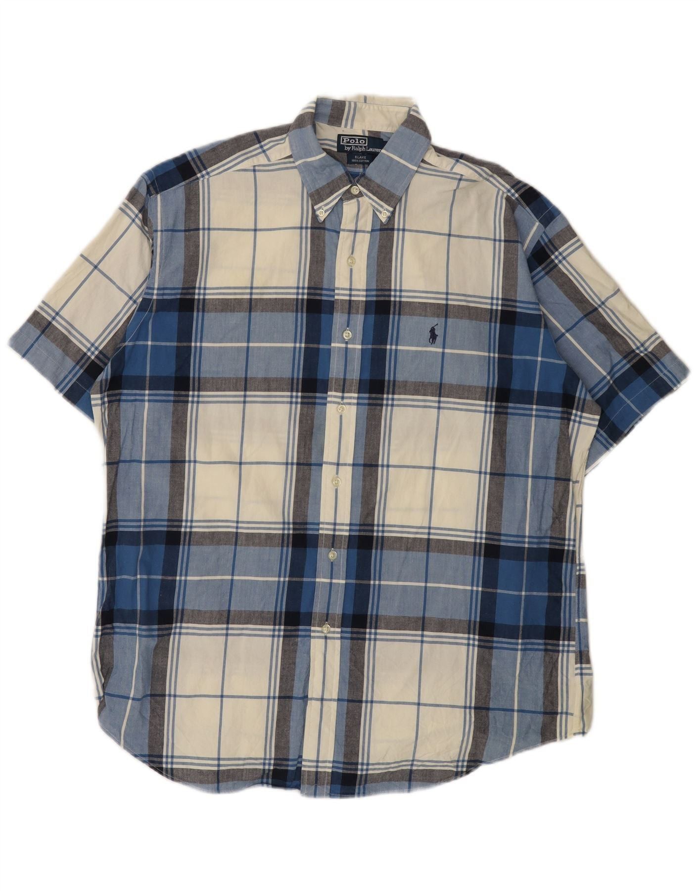 Polo Ralph Lauren Mens Blake Short Sleeve Shirt Large Blue Check Cotton Size US L / EU 52-54 / 3 - 1 Thumbnail