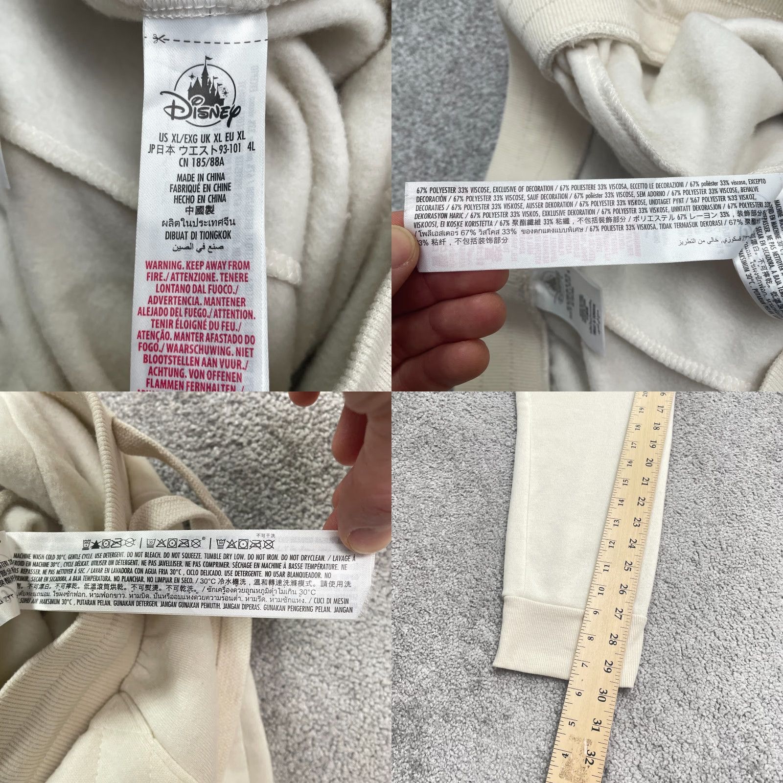 Disney Disney Mickey Mouse Jogger Sweatpants Mens XL Ivory Quilted Pockets Casual 37x30 Size US 36 / EU 52 - 8 Thumbnail