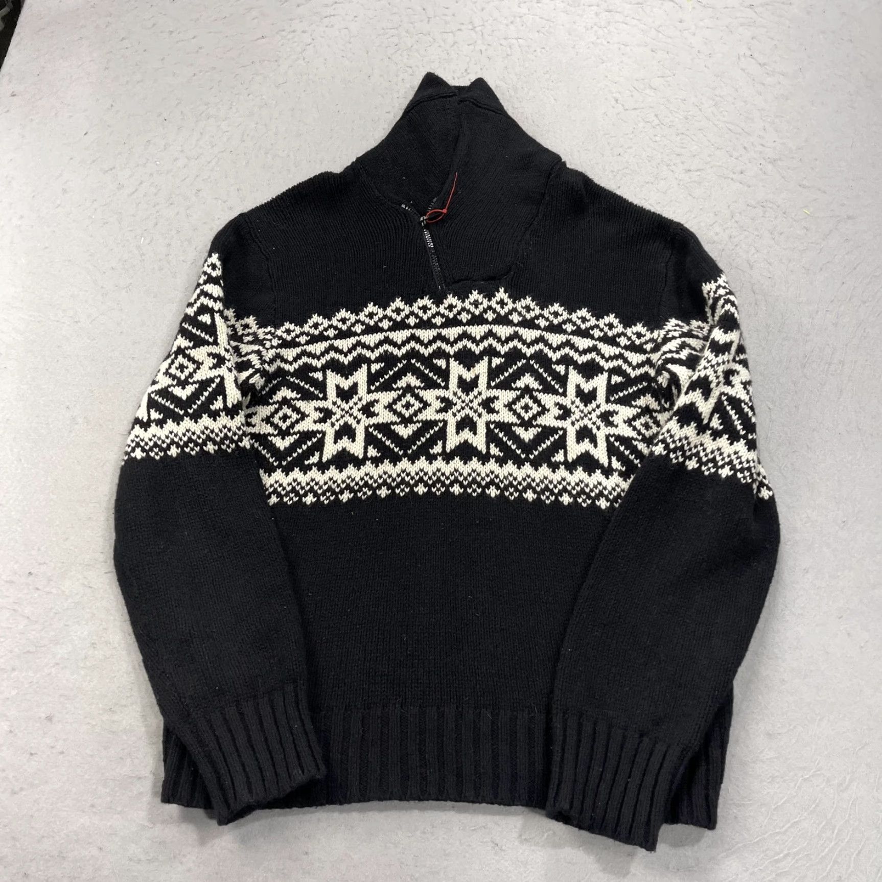 Polo Ralph Lauren Polo Ralph Lauren Sweater Mens Large Black Fair Isle 1/4 Zip Mock Neck Knit Size US L / EU 52-54 / 3 - 2 Thumbnail